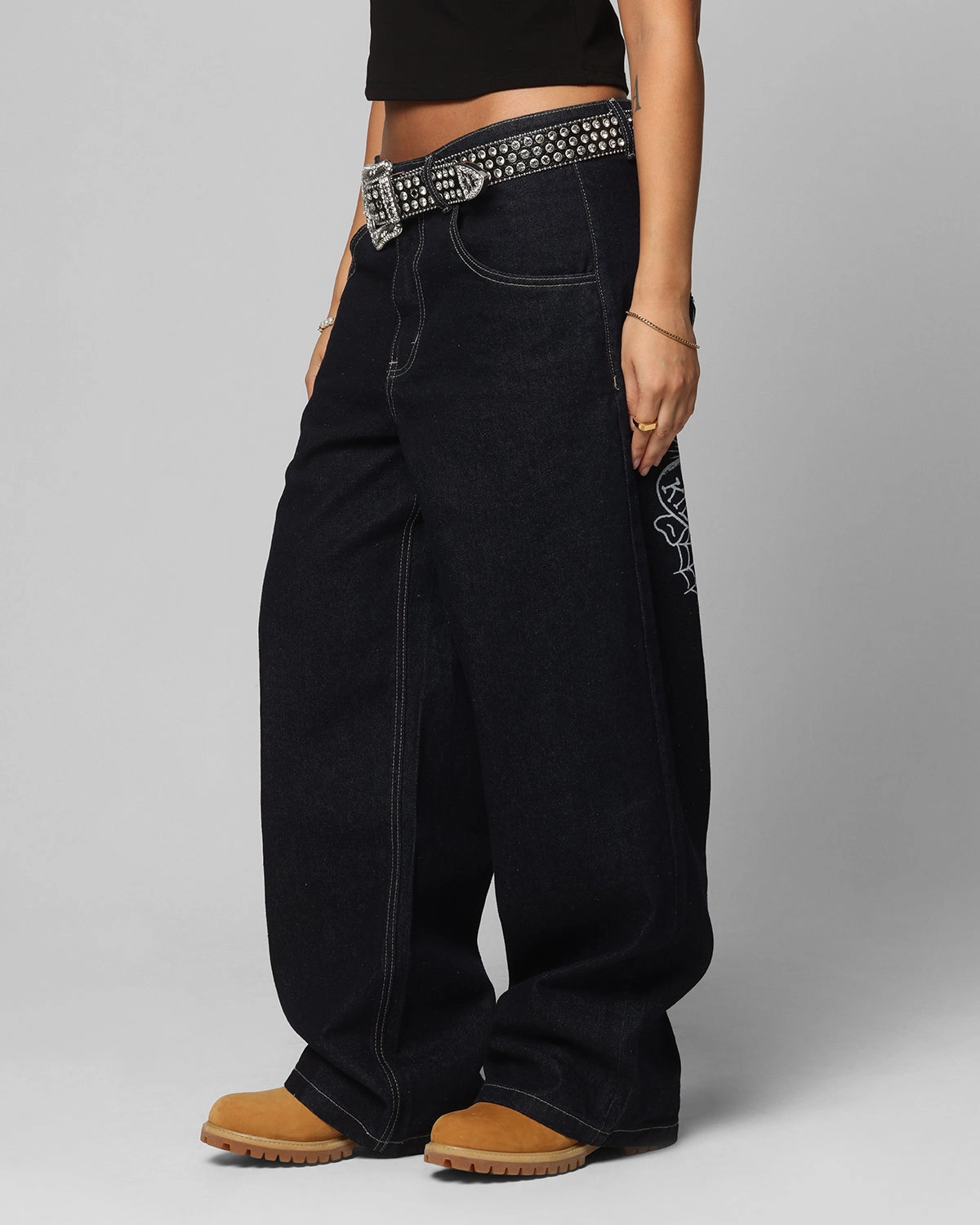 Movement Friendly Ed Hardy Wide Leg Skull Jeans Dark Indigo