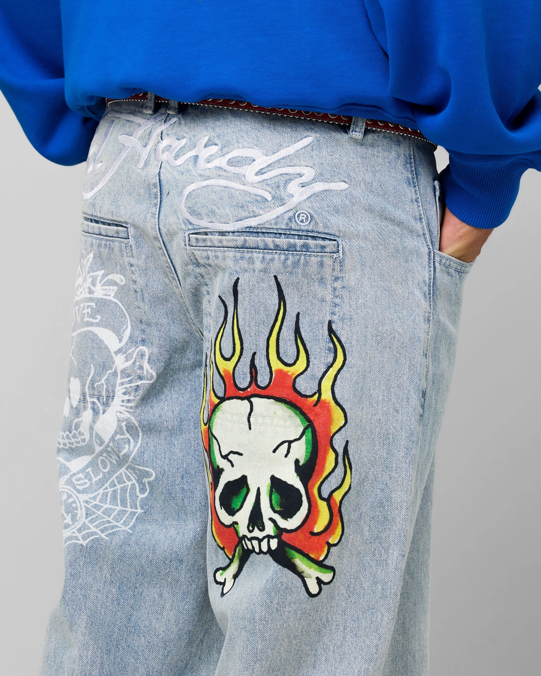 Lightweight insulation Ed Hardy Wide Leg Skull Jeans Light Blue