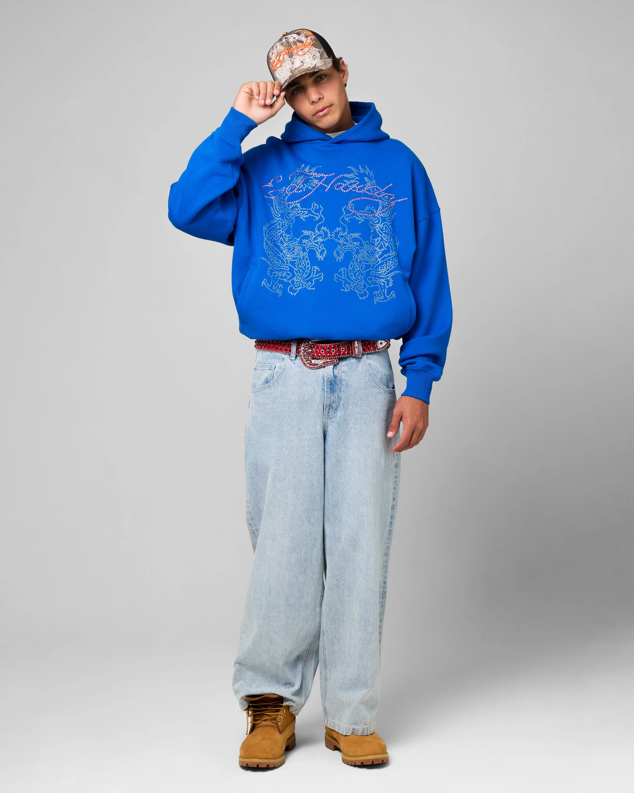 Ed Hardy Wide Leg Skull Jeans Light Blue Durable Waistband