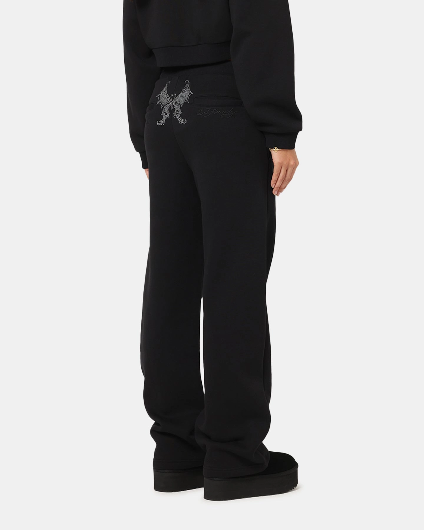 Relaxed Comfort Look Non Iron Technology Ed Hardy Women's Butterfly Effect Trackpants Black