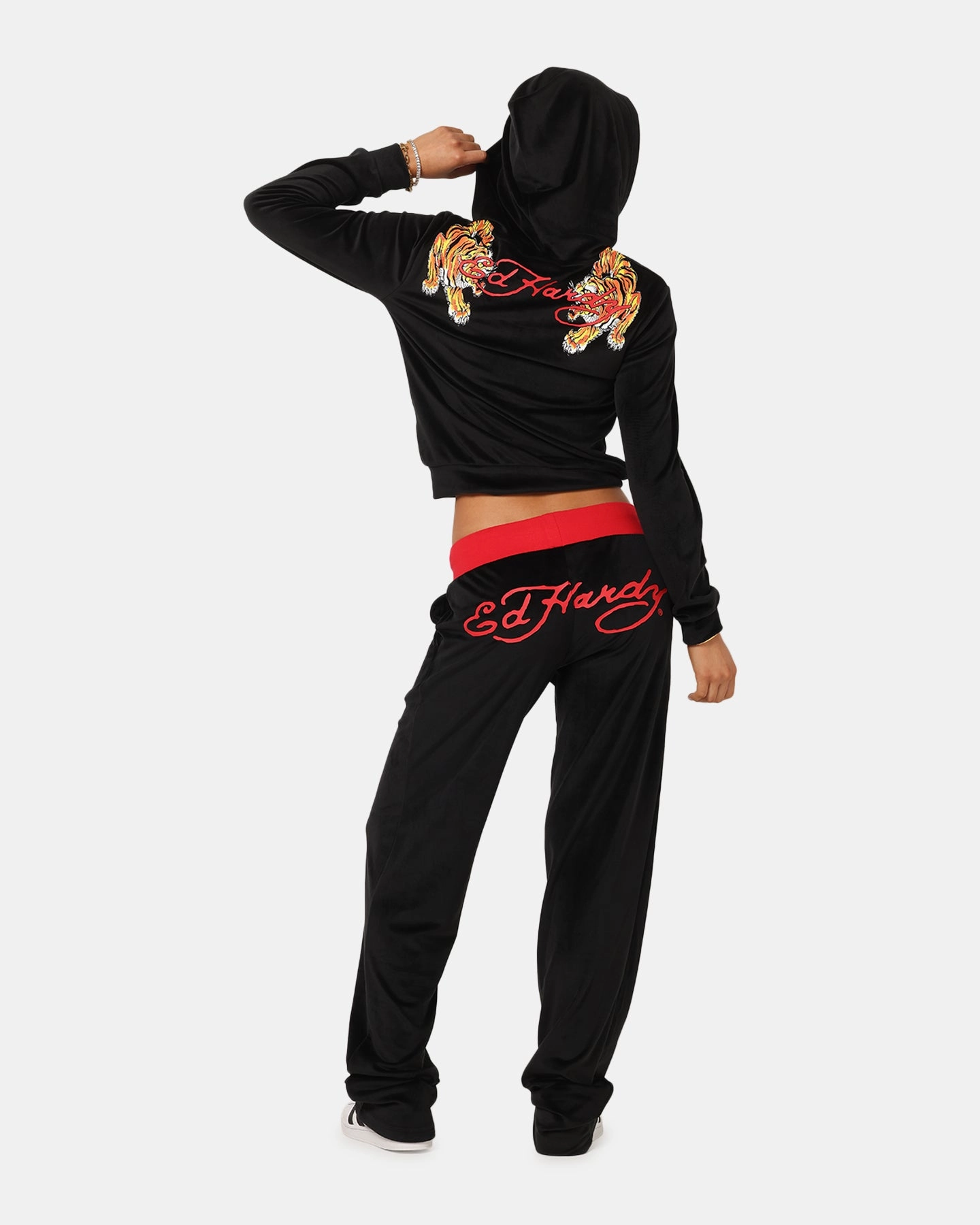 Ed Hardy Women's Cropped Hoodie Black/Red Soft inner layer