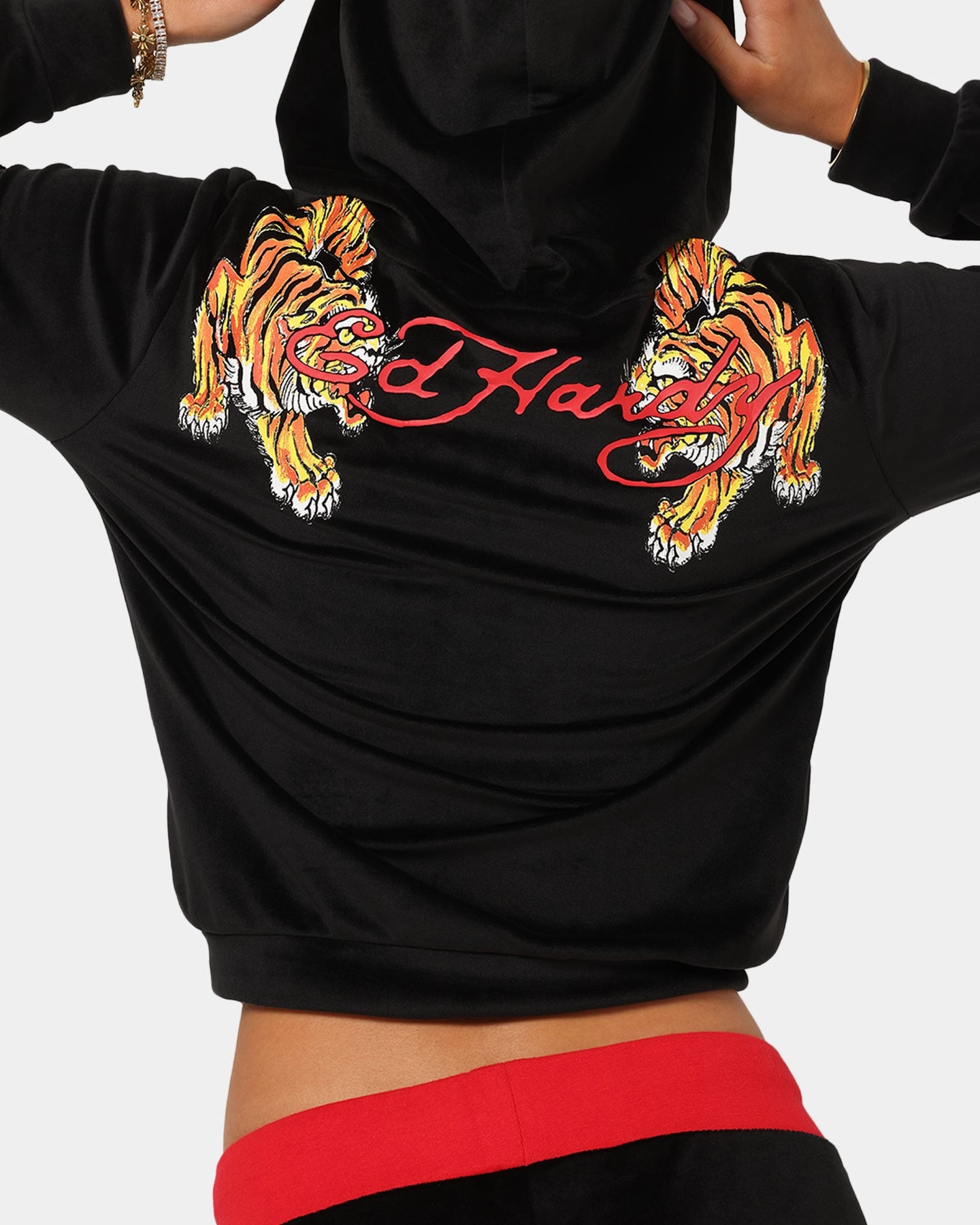 Ed Hardy Women's Cropped Hoodie Black/Red activity Allure