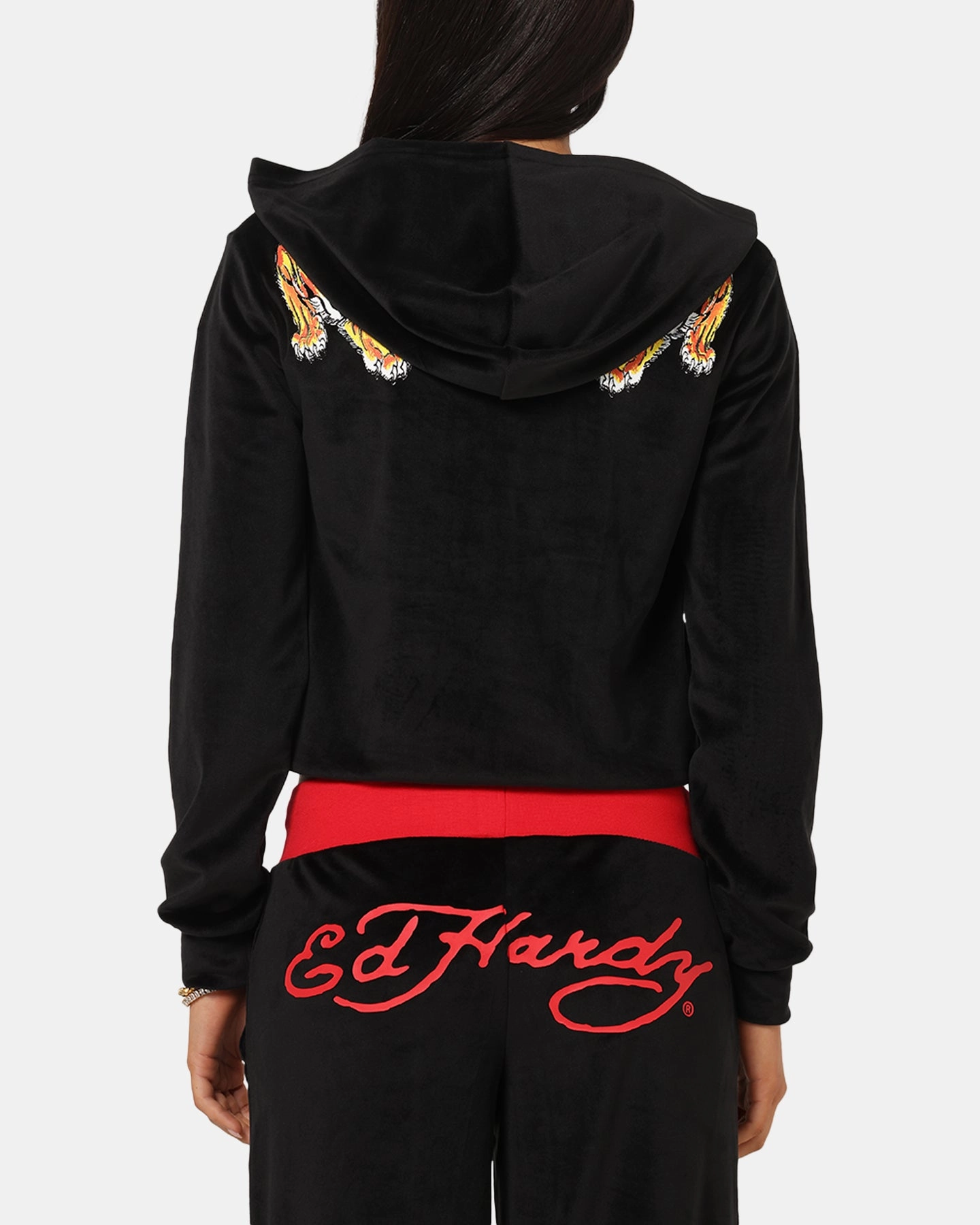 Raglan sleeves Ed Hardy Women's Cropped Hoodie Black/Red
