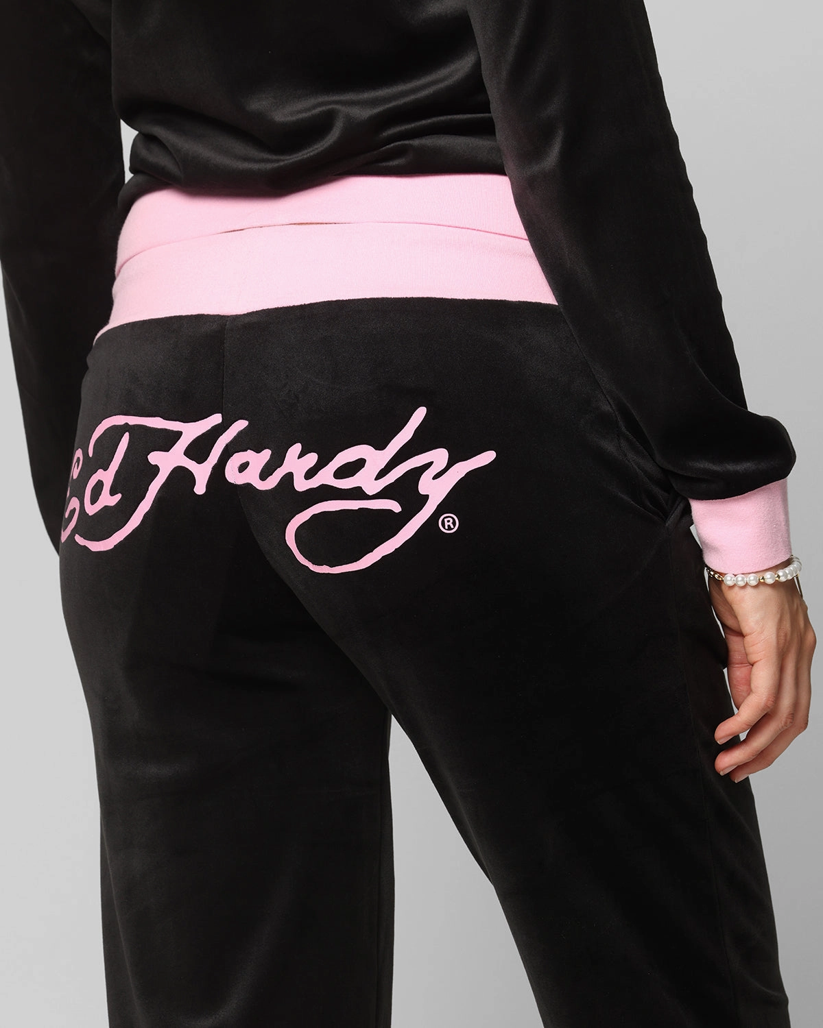 Ed Hardy Women's Ed Hardy Trackpants Black/Pink Tailored Silhouette Comfy Waistband