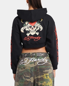 Ed Hardy Women's Love Kills Slowly Hoodie Black Layered Collar