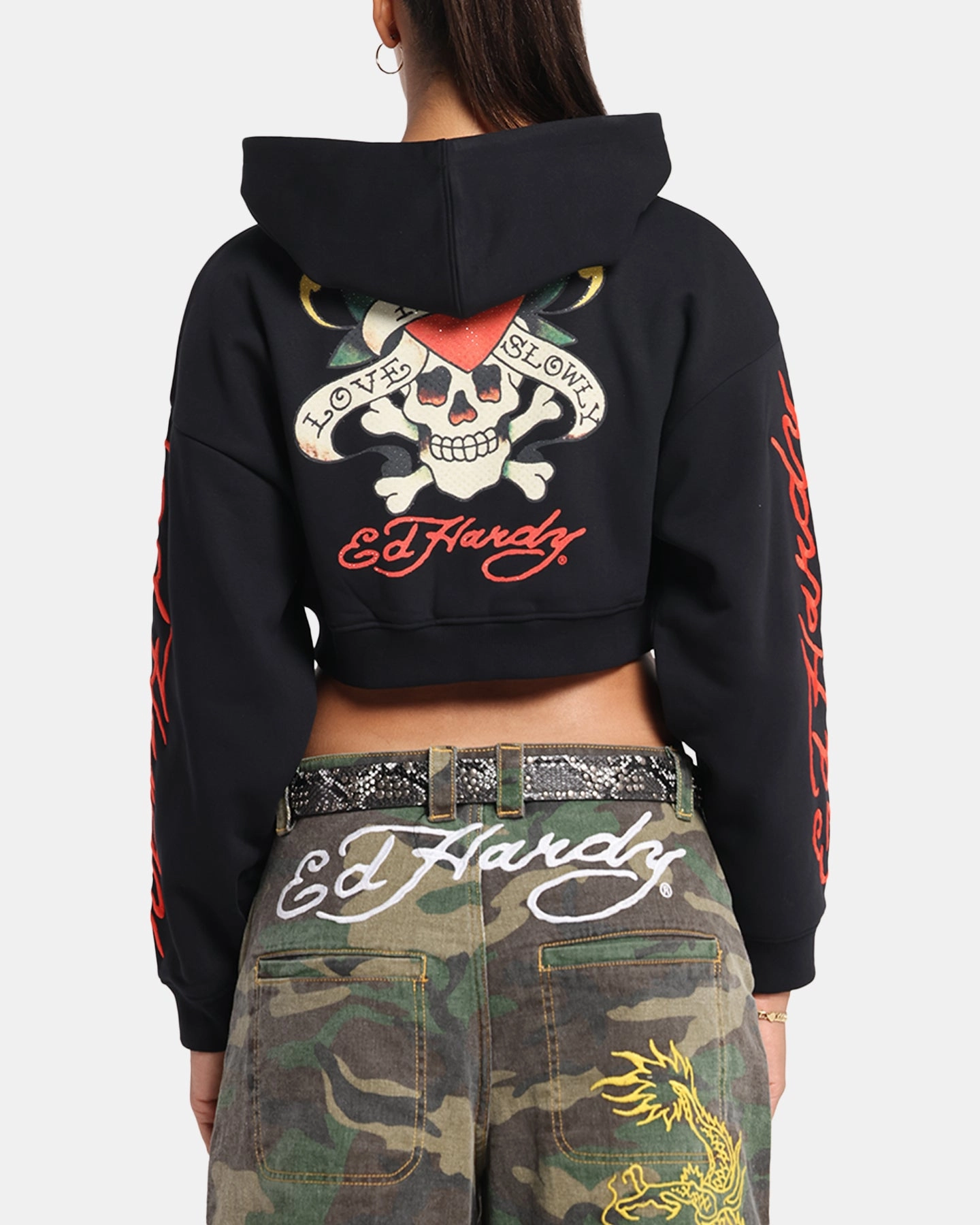 Ed Hardy Women's Love Kills Slowly Hoodie Black Layered Collar