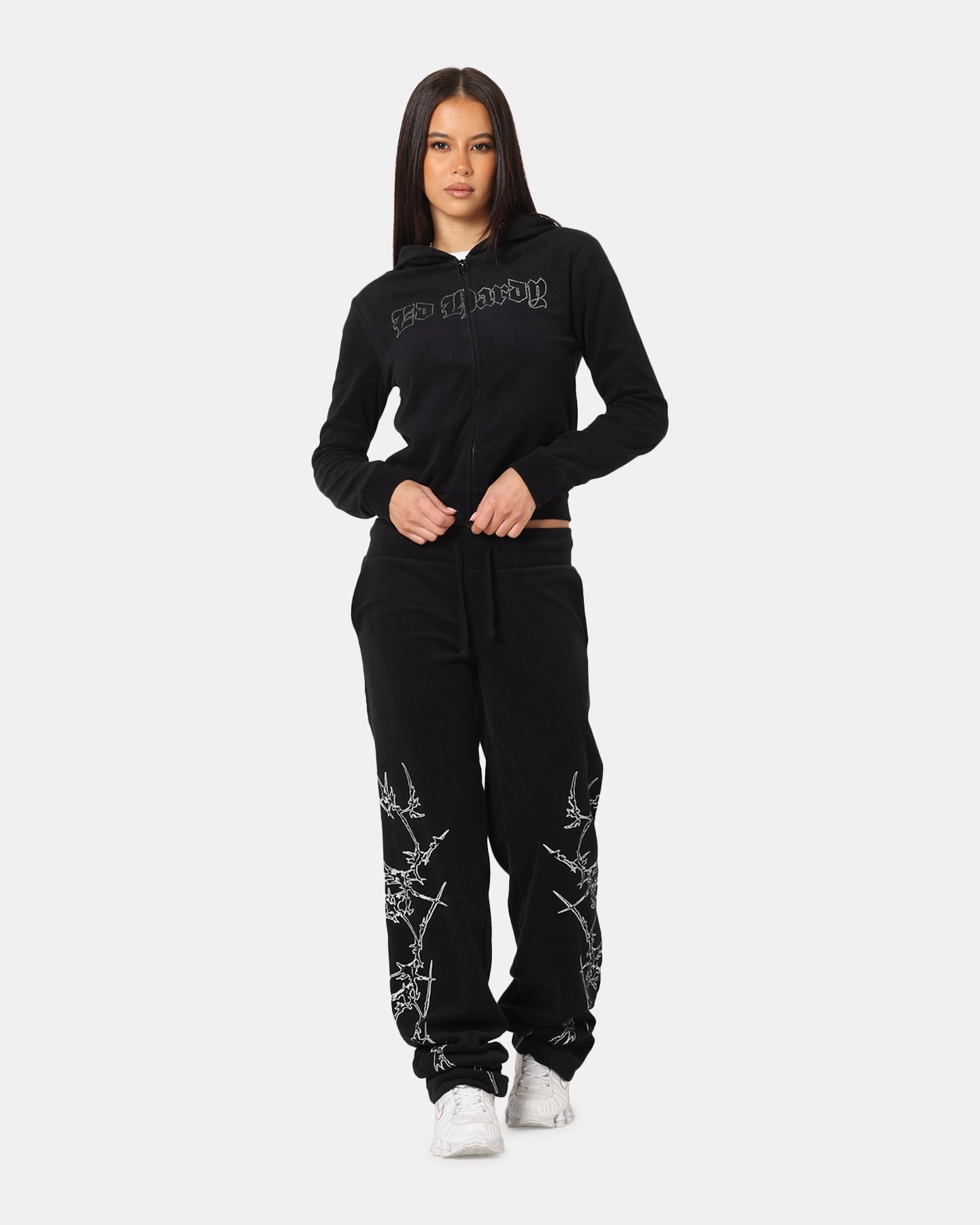 Shiny Finish Daily Comfort Ed Hardy Women's Raver Cropped Hoodie Black