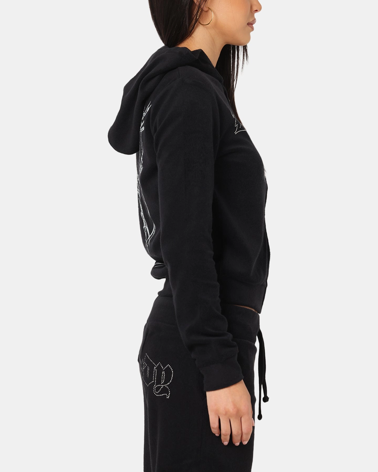 Ed Hardy Women's Raver Cropped Hoodie Black Brushed Fleece