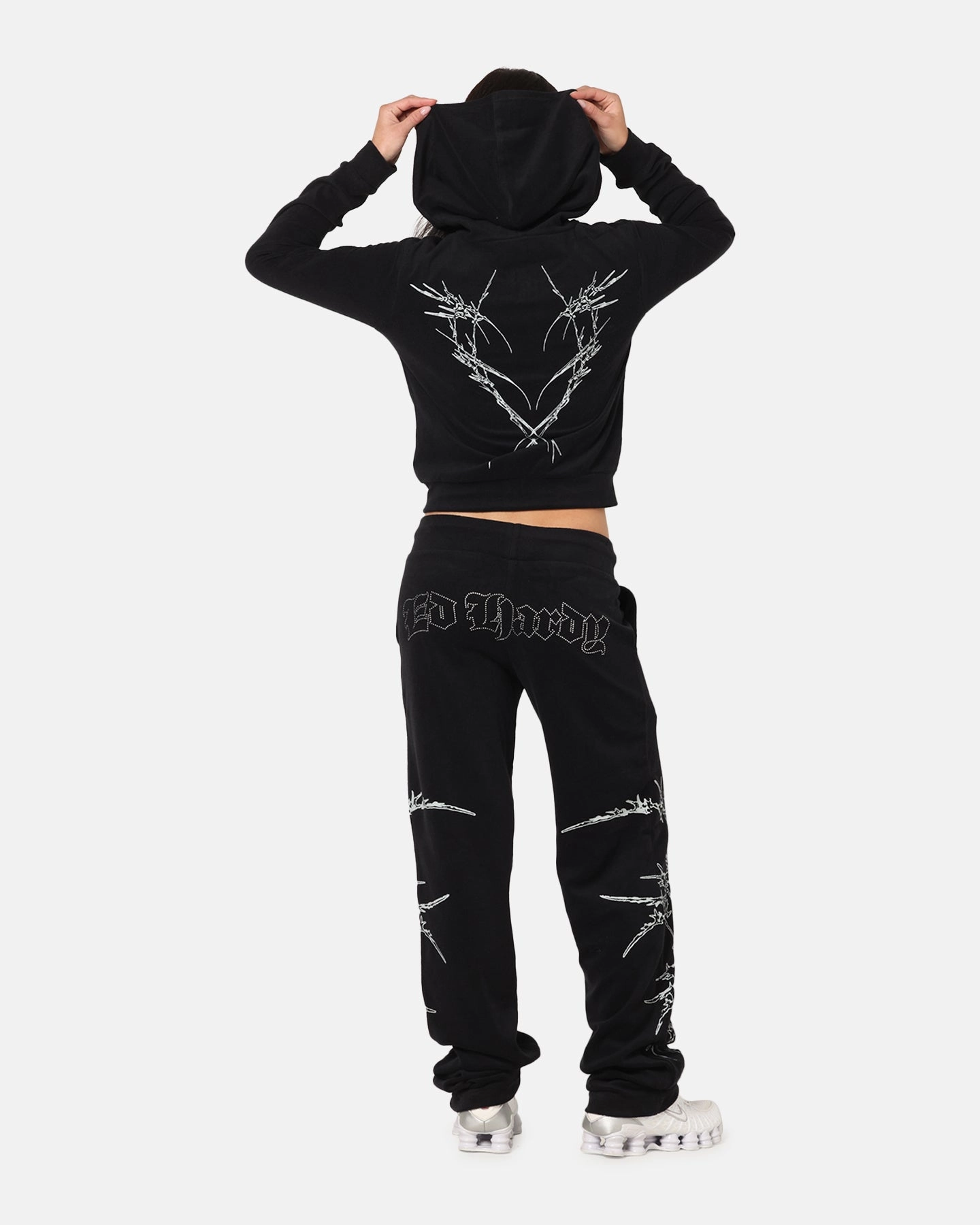 Ed Hardy Women's Raver Cropped Hoodie Black Wind Resistant Coating Travel Wear