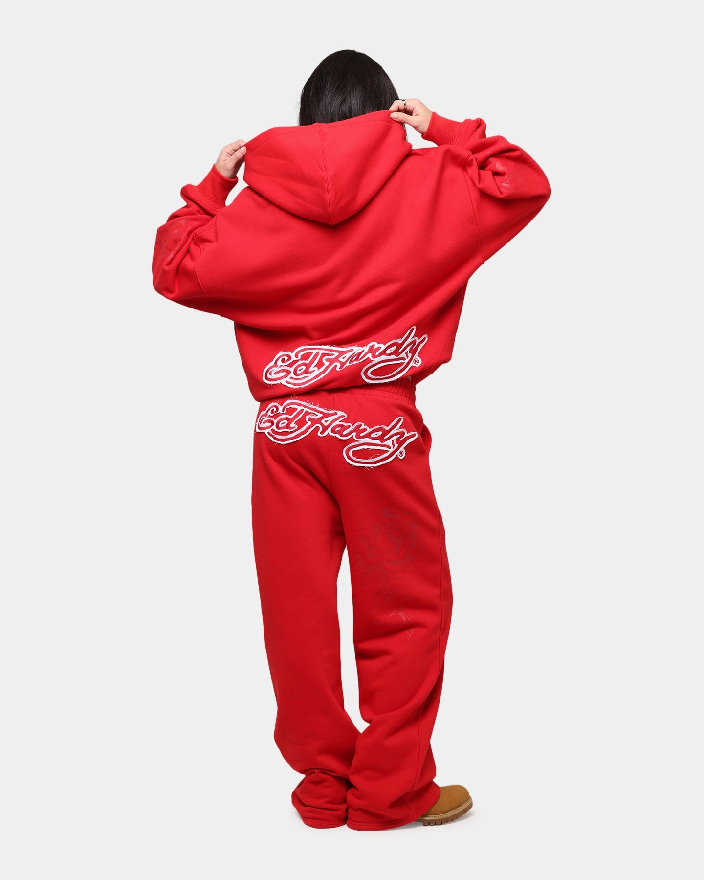 Soft Sense Urban Outfit Ed Hardy Women's Rose Zip Hoodie Red