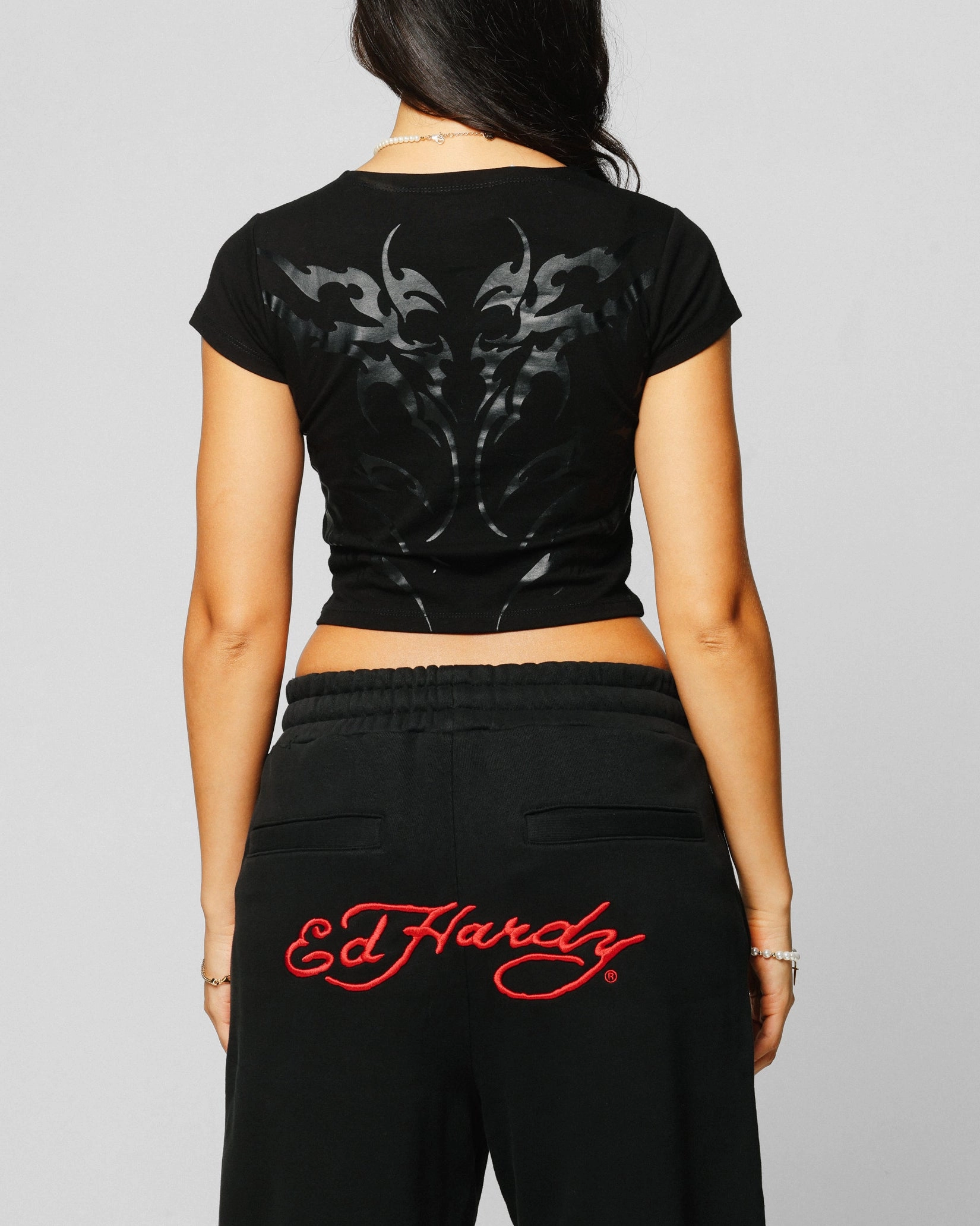Ed Hardy Women's Techno Baby T-Shirt Vintage Black Elegant