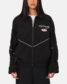 High Collar Support Anti Slip Shoulder Pads Ed Hardy Zip Track Jacket Black