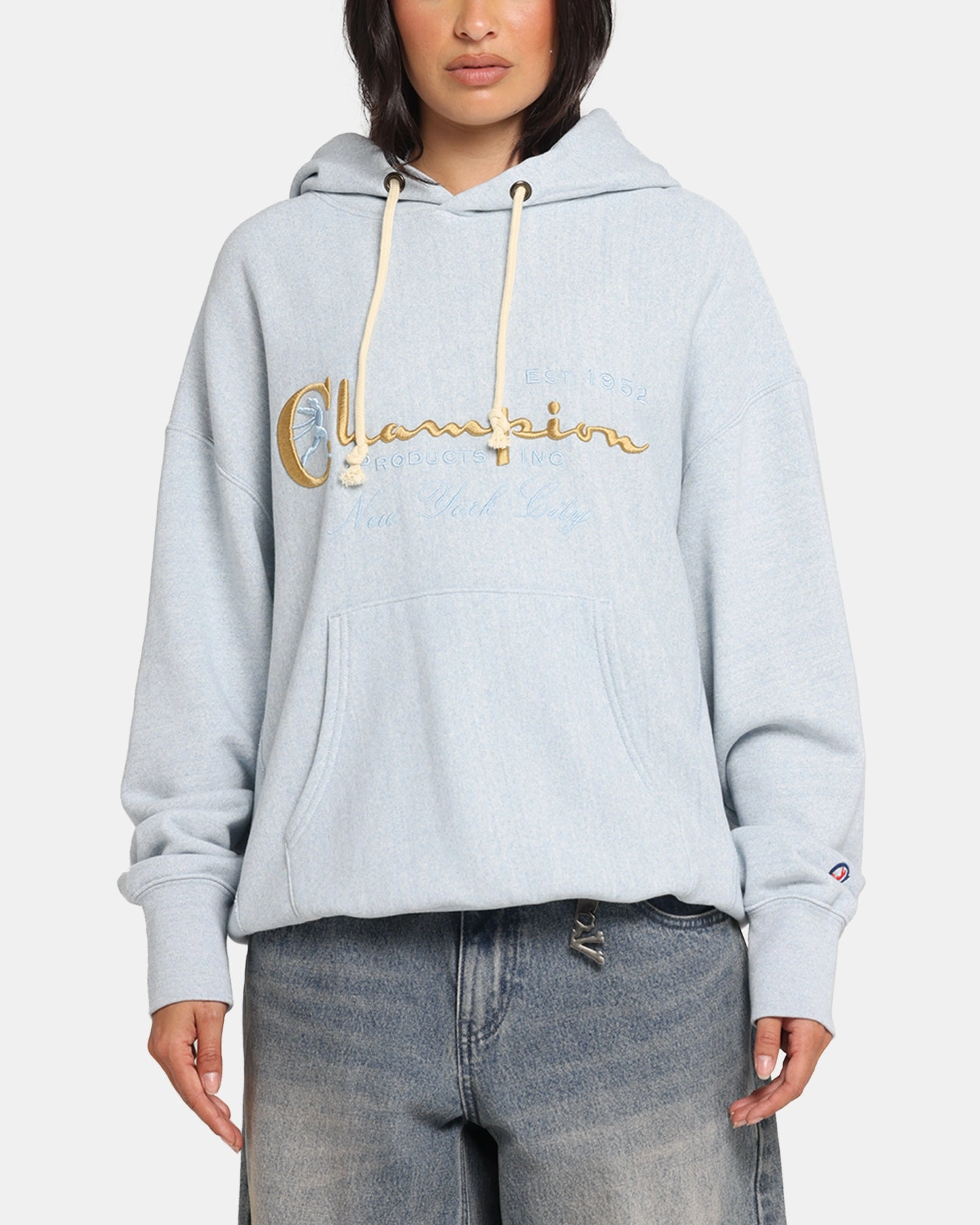 Eco Friendly Dye Fashion Smart Champion Vintage Logo Sweatshirt Hoodie Oxford Grey Heather