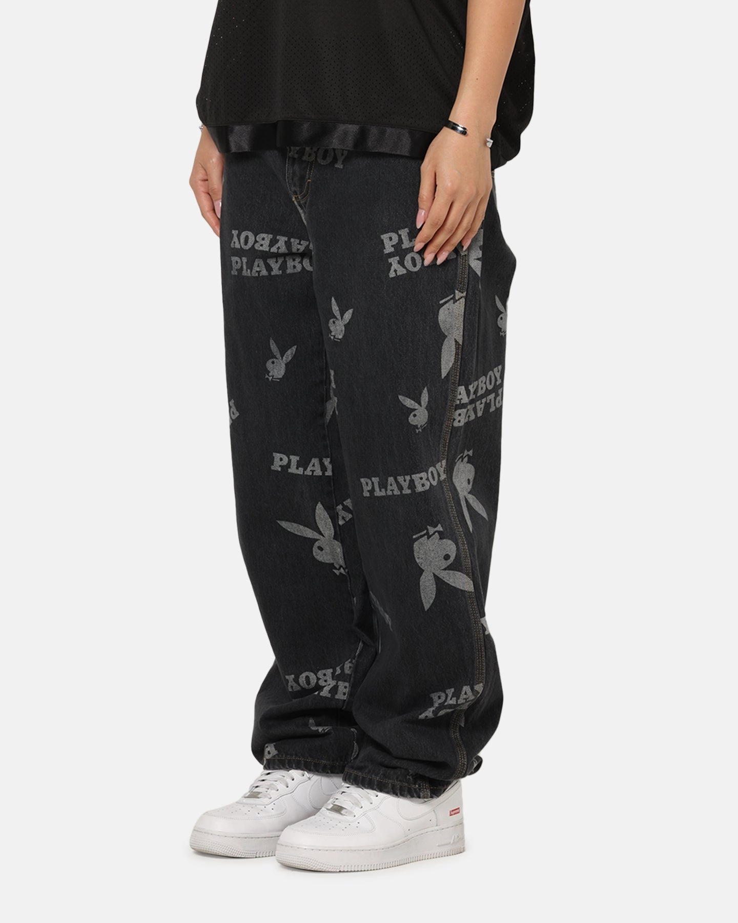 Weekend Warrior Adult Fashion Gym Ready Playboy Mess Denim Jeans Washed Black