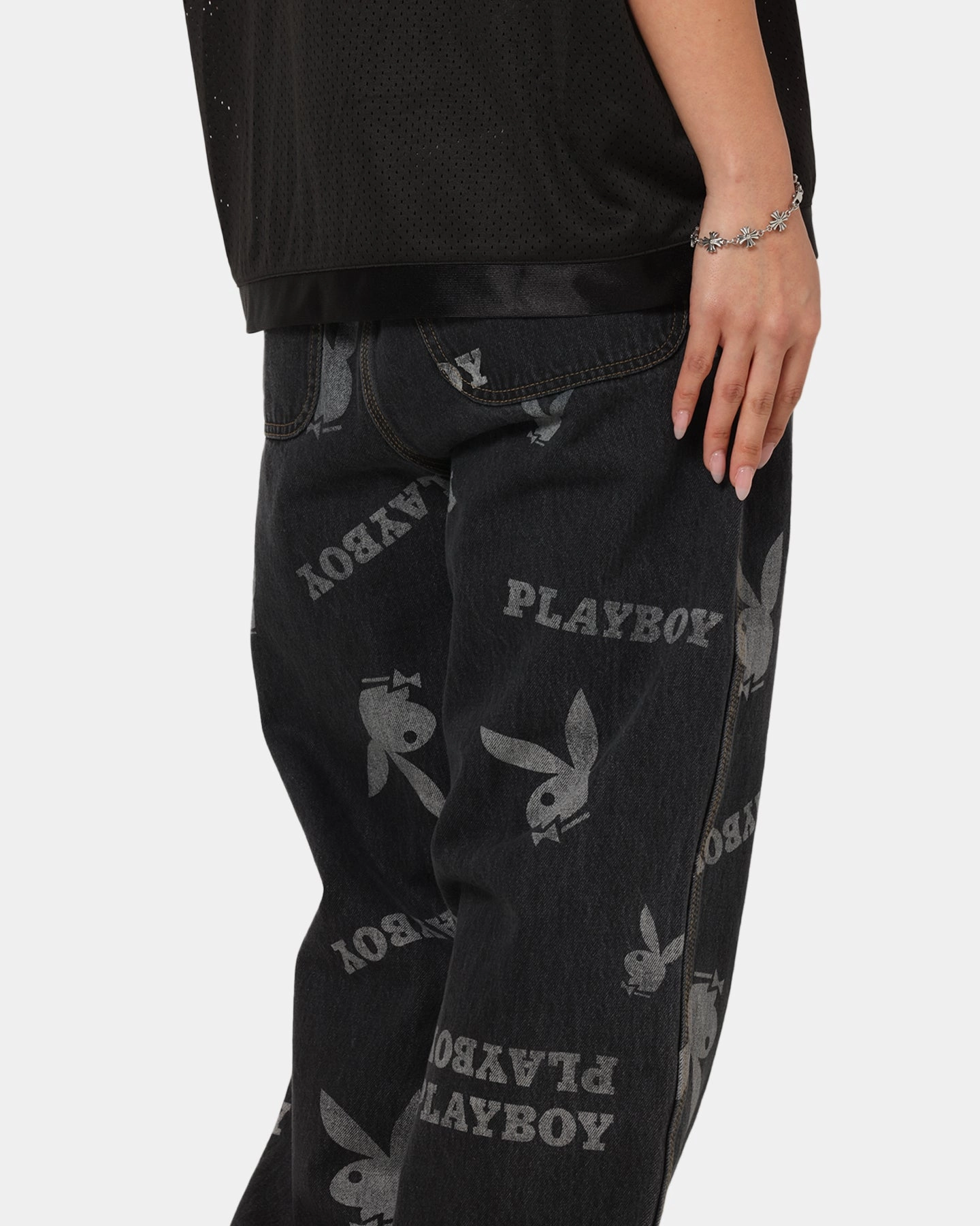 Playboy Mess Denim Jeans Washed Black Classic Autumn Days Adult Fashion Travel Comfort
