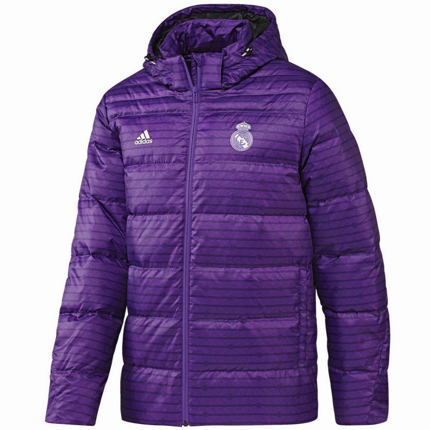 Real Madrid soccer purple training bench padded jacket 2016/17 - Adidas Strap Oil