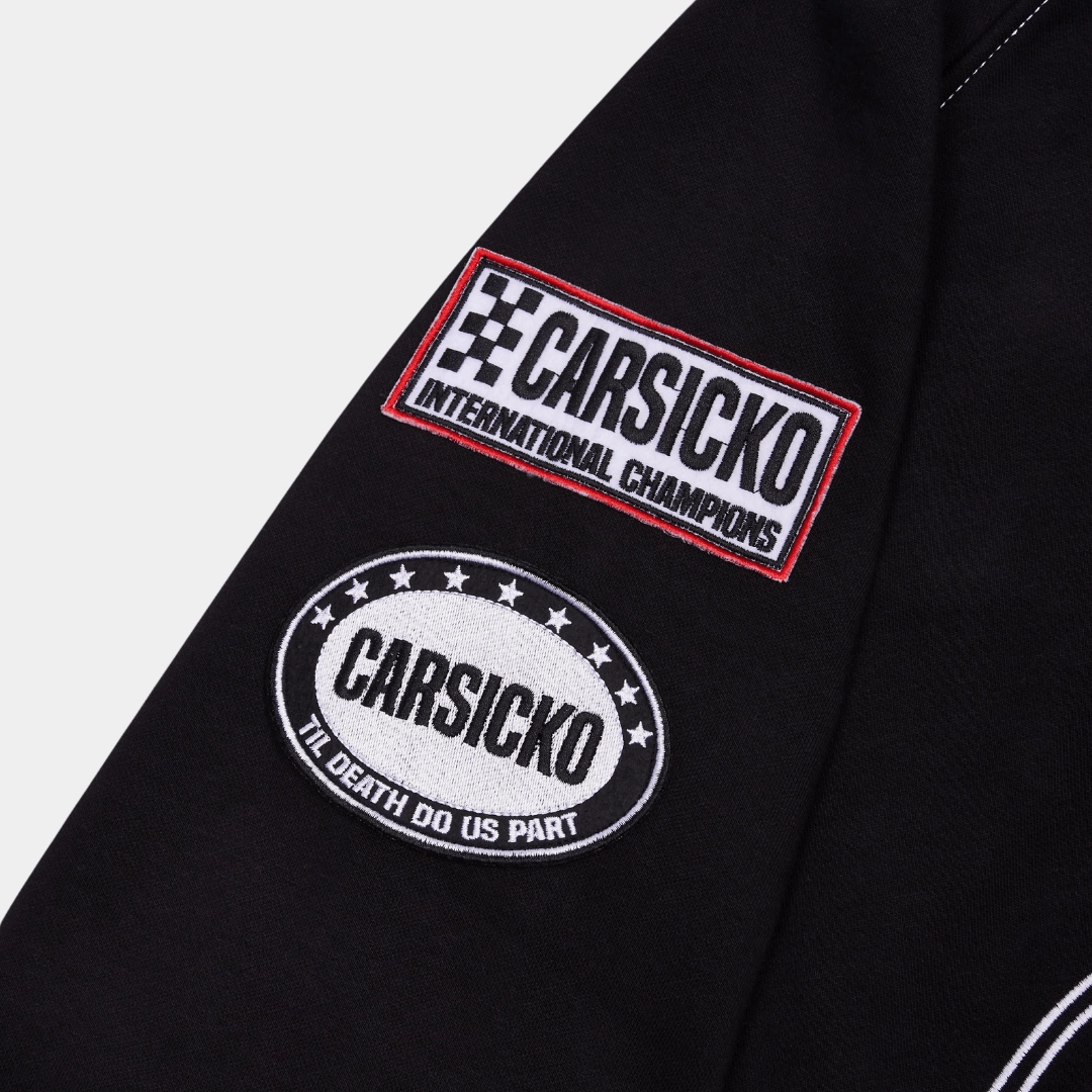 Tagless Neck Label Luxurious Carsicko Racing Club Hoodie - Black
