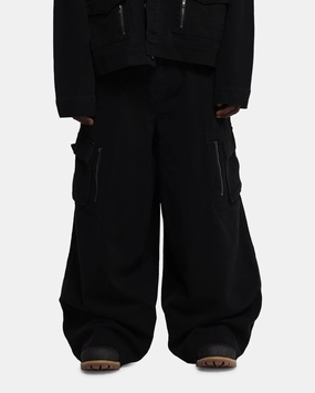 Fitted waist Loiter Combat Cargo Pants Washed Black