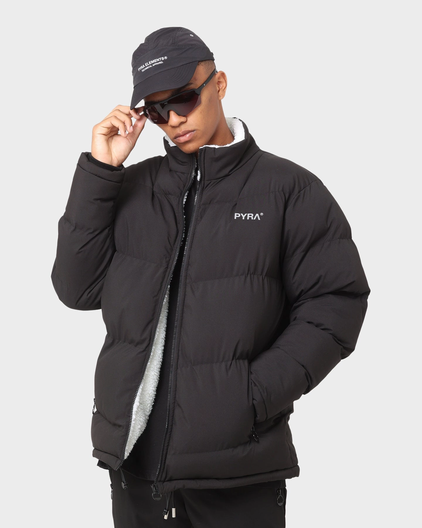 PYRA Sherpa Puffa Jacket Black Sports use Reflective accents