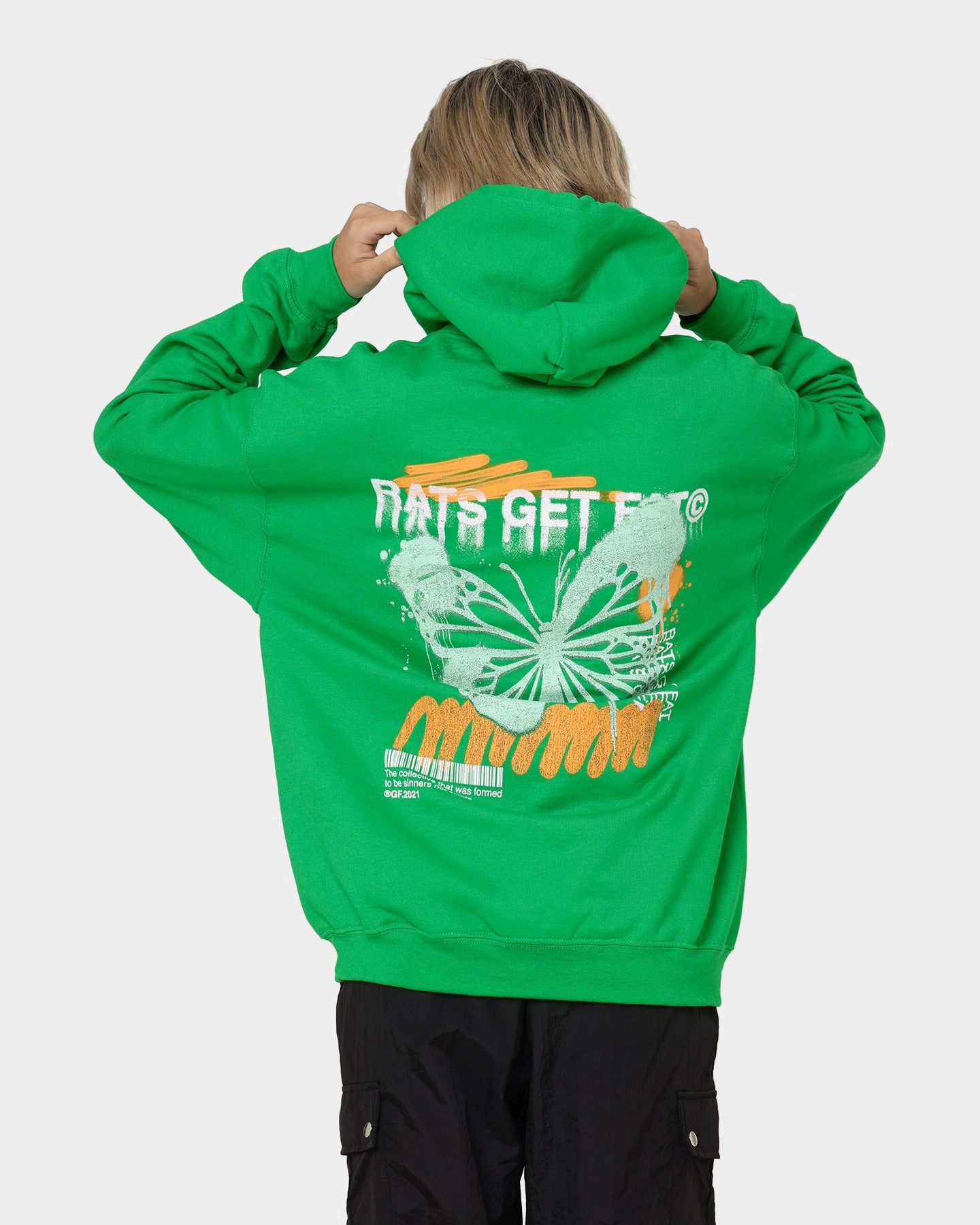 Warm Outfit Rats Get Fat Spray Butterfly Hoodie Green