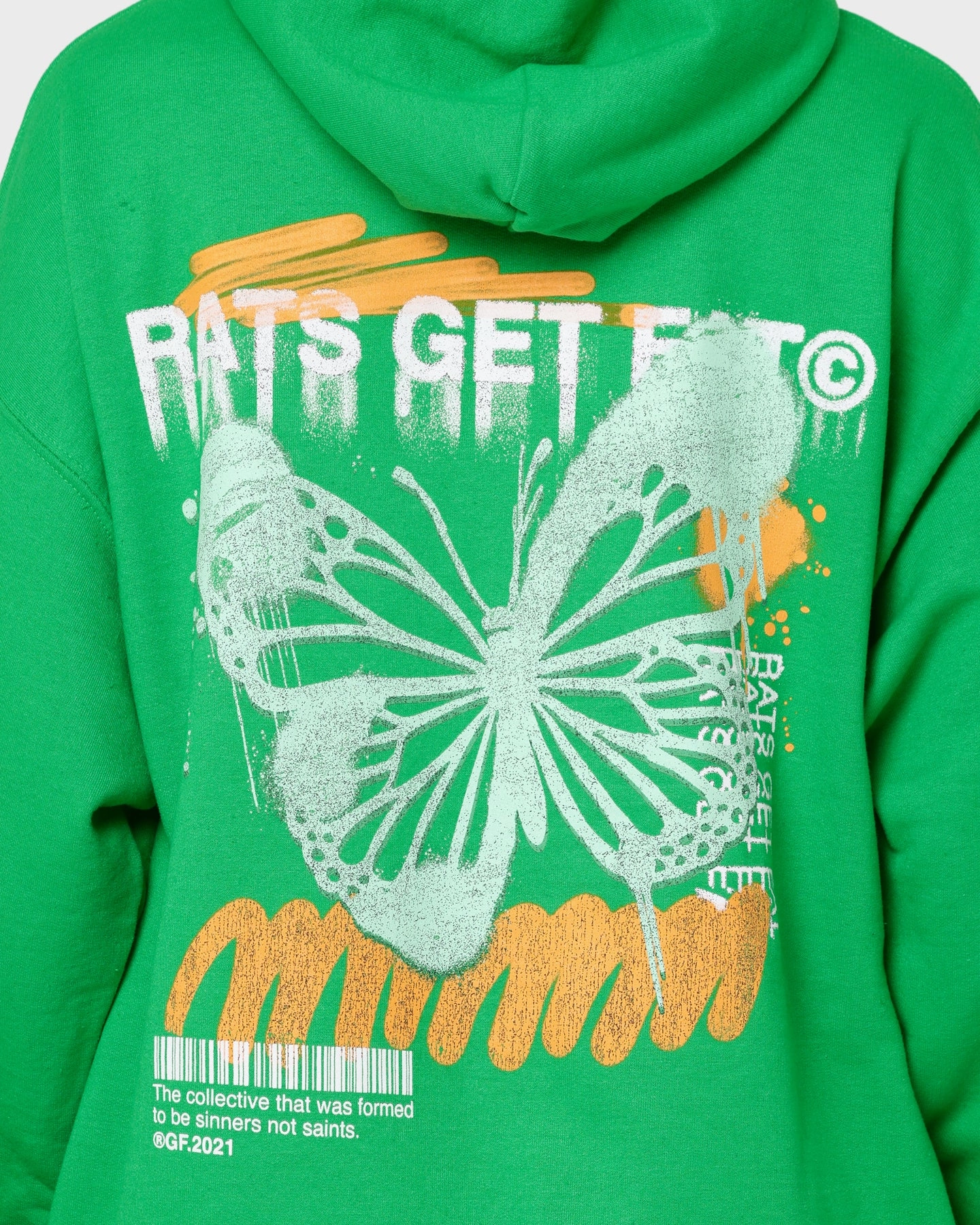 Recycled Material Practical Rats Get Fat Spray Butterfly Hoodie Green