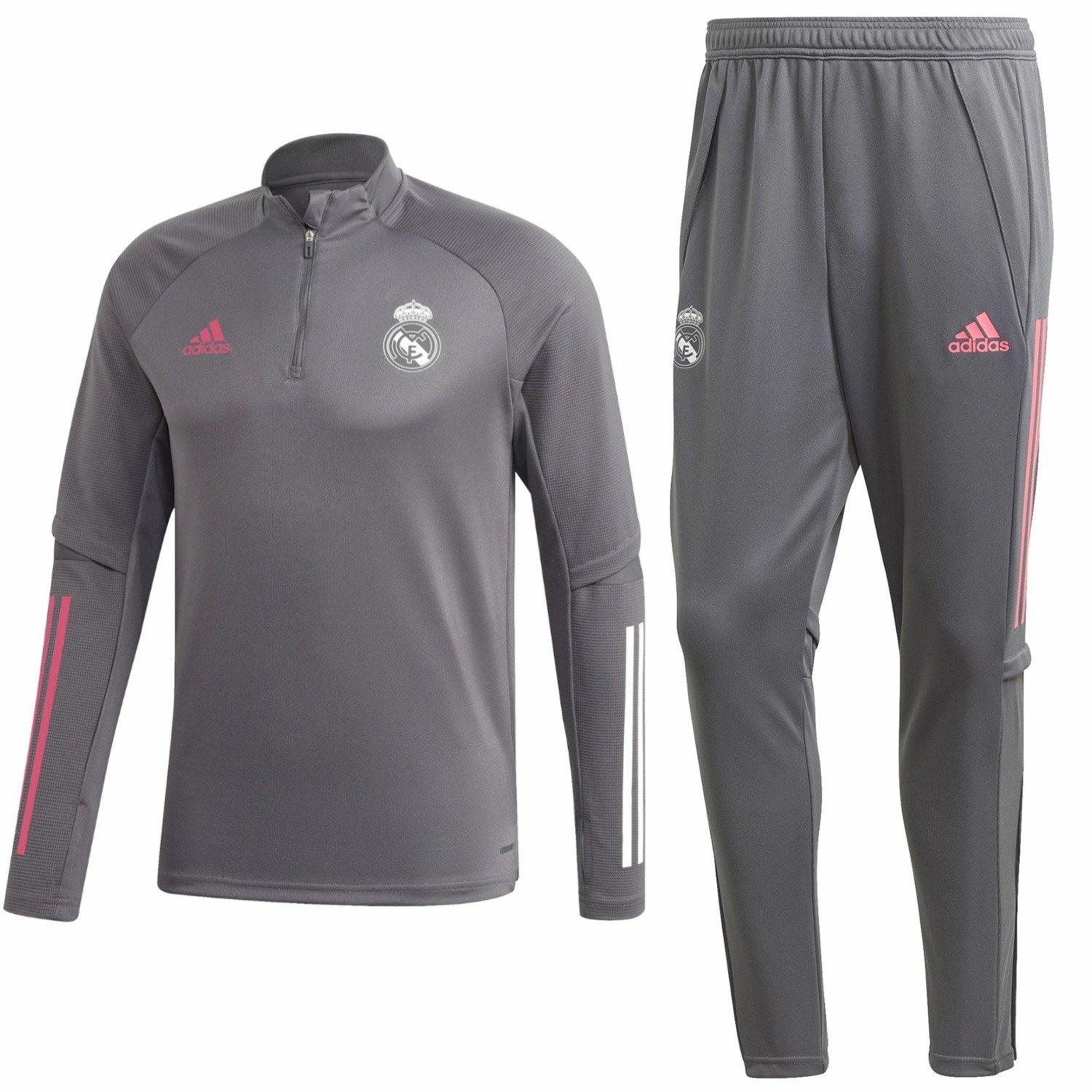 Eye-Catching Compression Fit Real Madrid soccer grey technical training tracksuit 2020/21 - Adidas