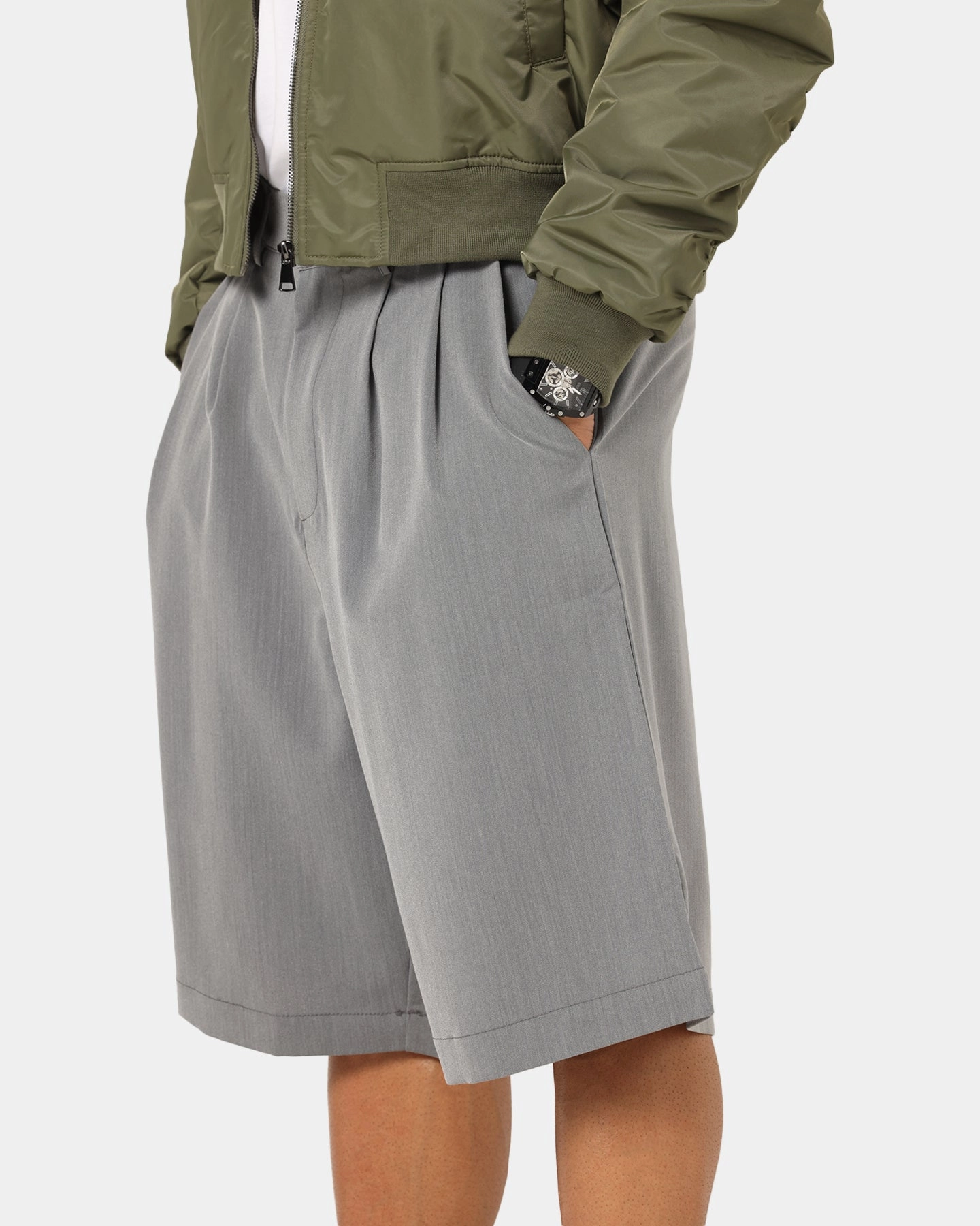 XXIII Baggy Pleated Shorts Grey AdjustableDrawstring