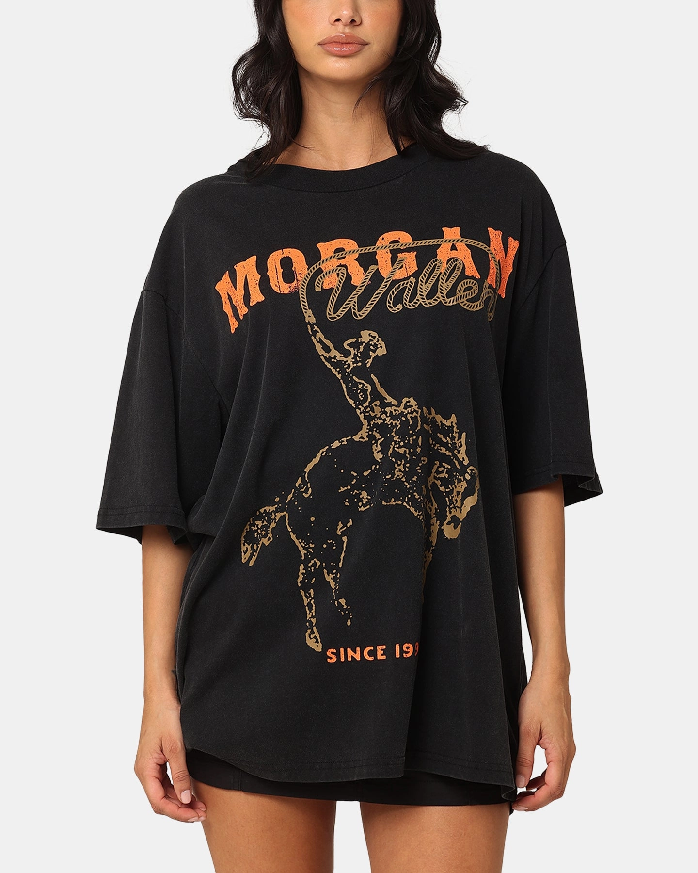 Morgan Wallen Cowboy T-Shirt Washed Black Stretch Knit No Shrink Fabric