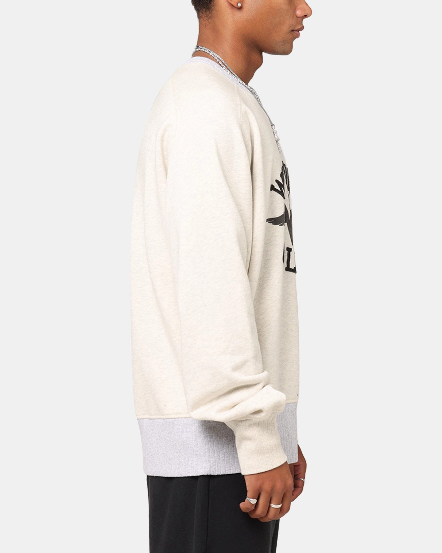 Champion 50's Saddle Crew Sweatshirt Oatmeal Heather Anti Snag Threadwork Layered Look