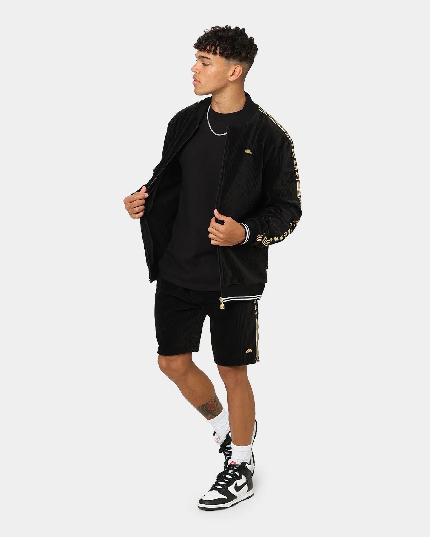 Ellesse Monzo Corduroy Track Jacket Black/Gold Stretch Fabric