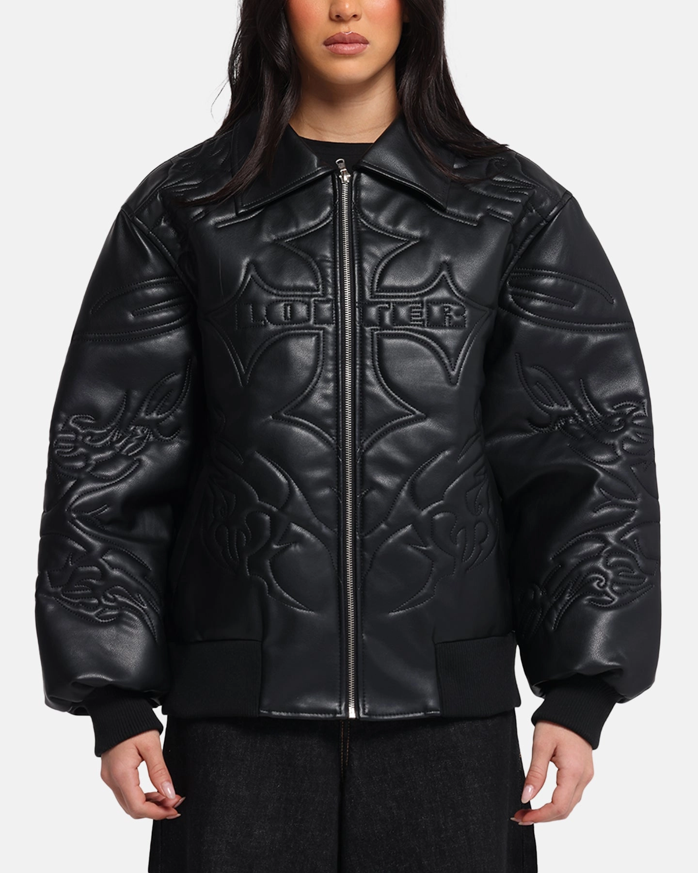 Loiter Fury Vegan Leather Jacket Washed Black NonBulky Midweight Build Endorse