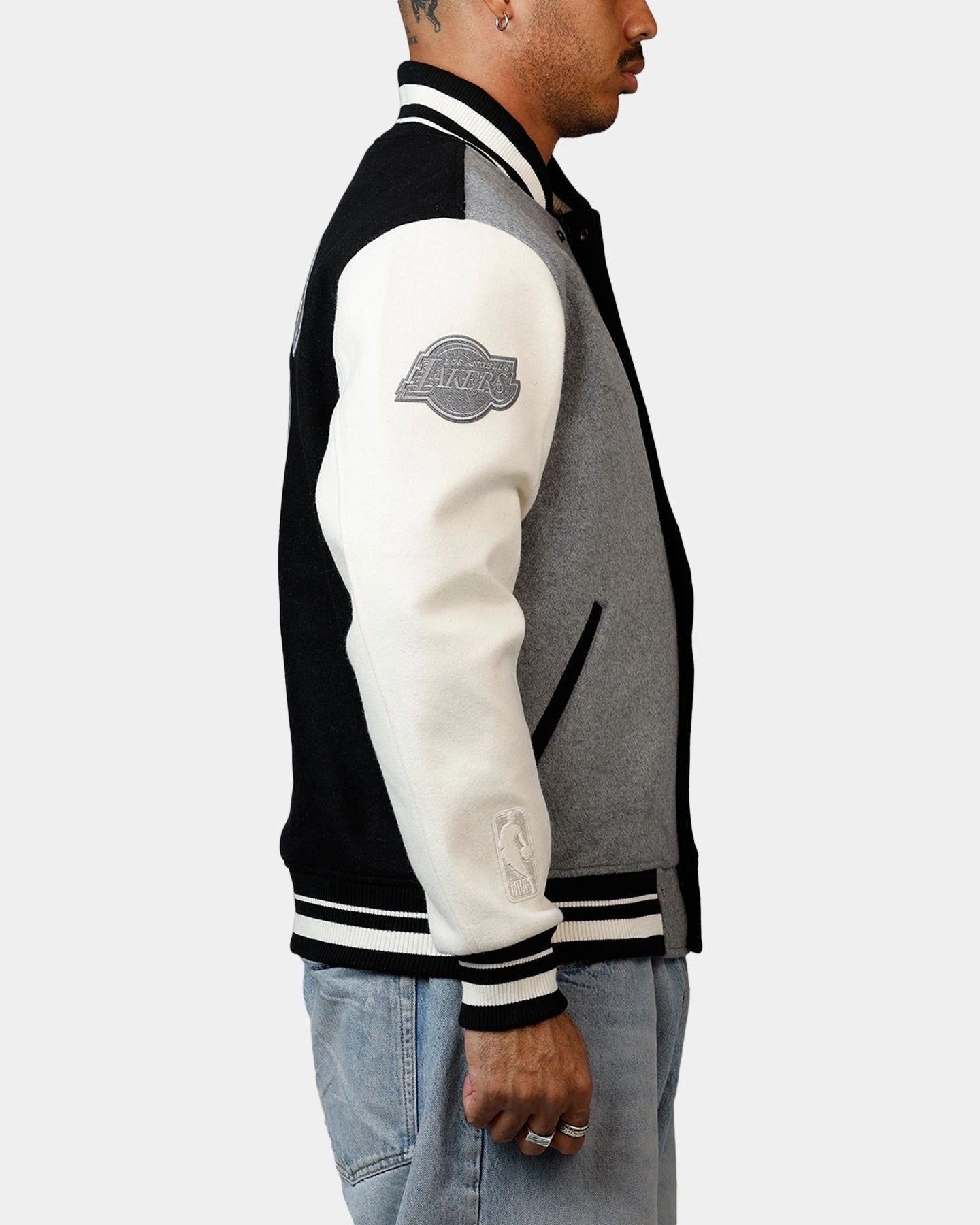 Outdoor Use Breathable fabric Pro Standard Los Angeles Lakers Reverse French Terry Wool Varsity Jacket Black/Grey