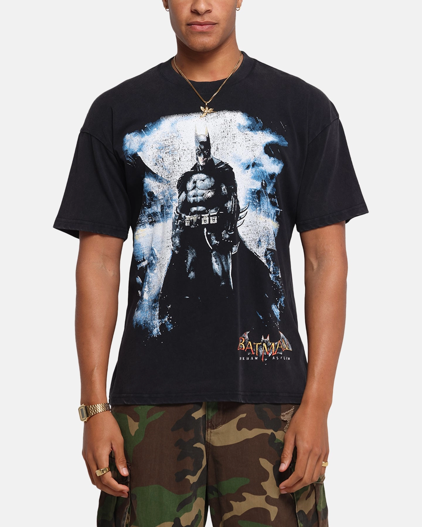 Chic Comfort Wear Perfect Fit 73 Studio X DC Batman Arkham Asylum Vintage T-Shirt Black Acidwash