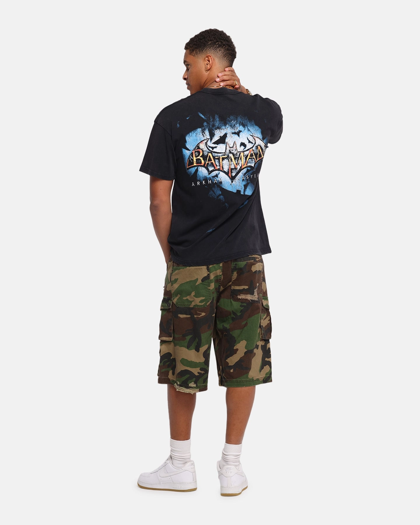 Sustainable Dye Process Breathable Fit Wear 73 Studio X DC Batman Arkham Asylum Vintage T-Shirt Black Acidwash