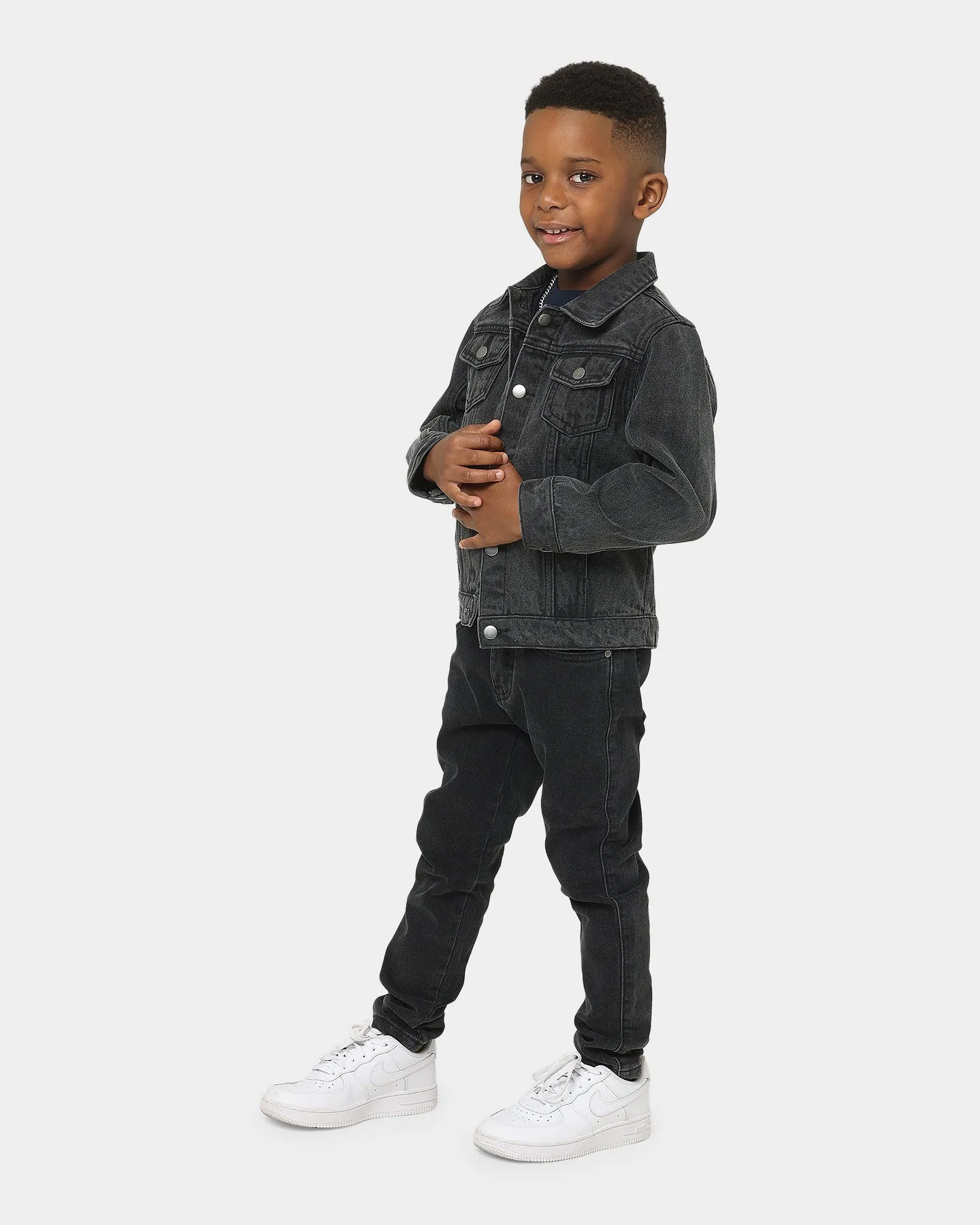 EN ES Kids' Realist Denim Jacket Black Wash SlitPockets suitable for school days