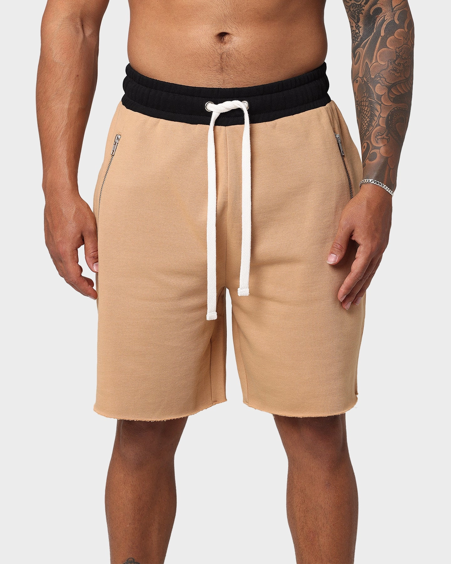 EN ES Fleece Ball Shorts Tan sequined details Chafe Resistant Edges