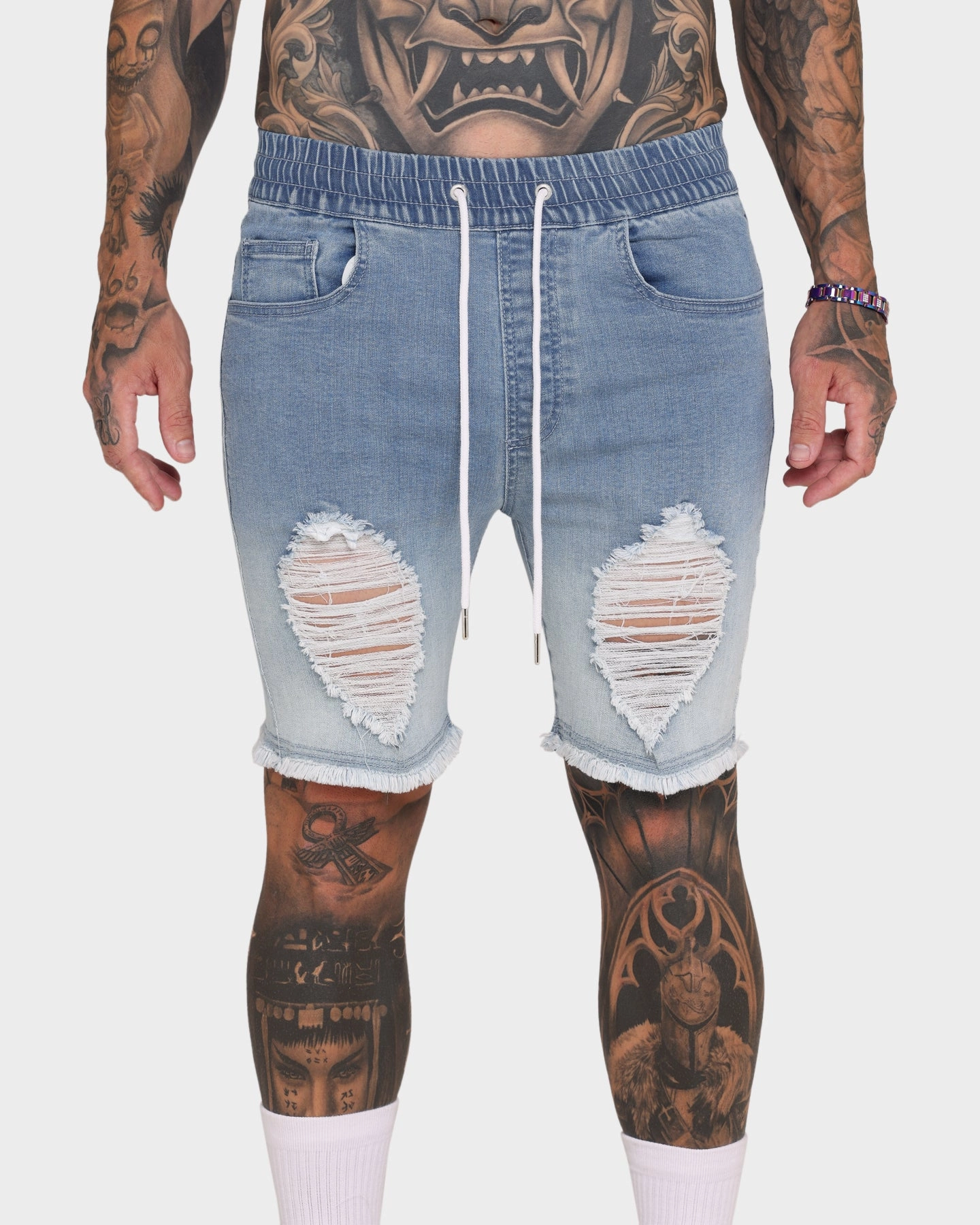 Moisture Controlled Lining Adjustable Fit EN ES Gunner Skinny Ripped Shorts Gradient Blue