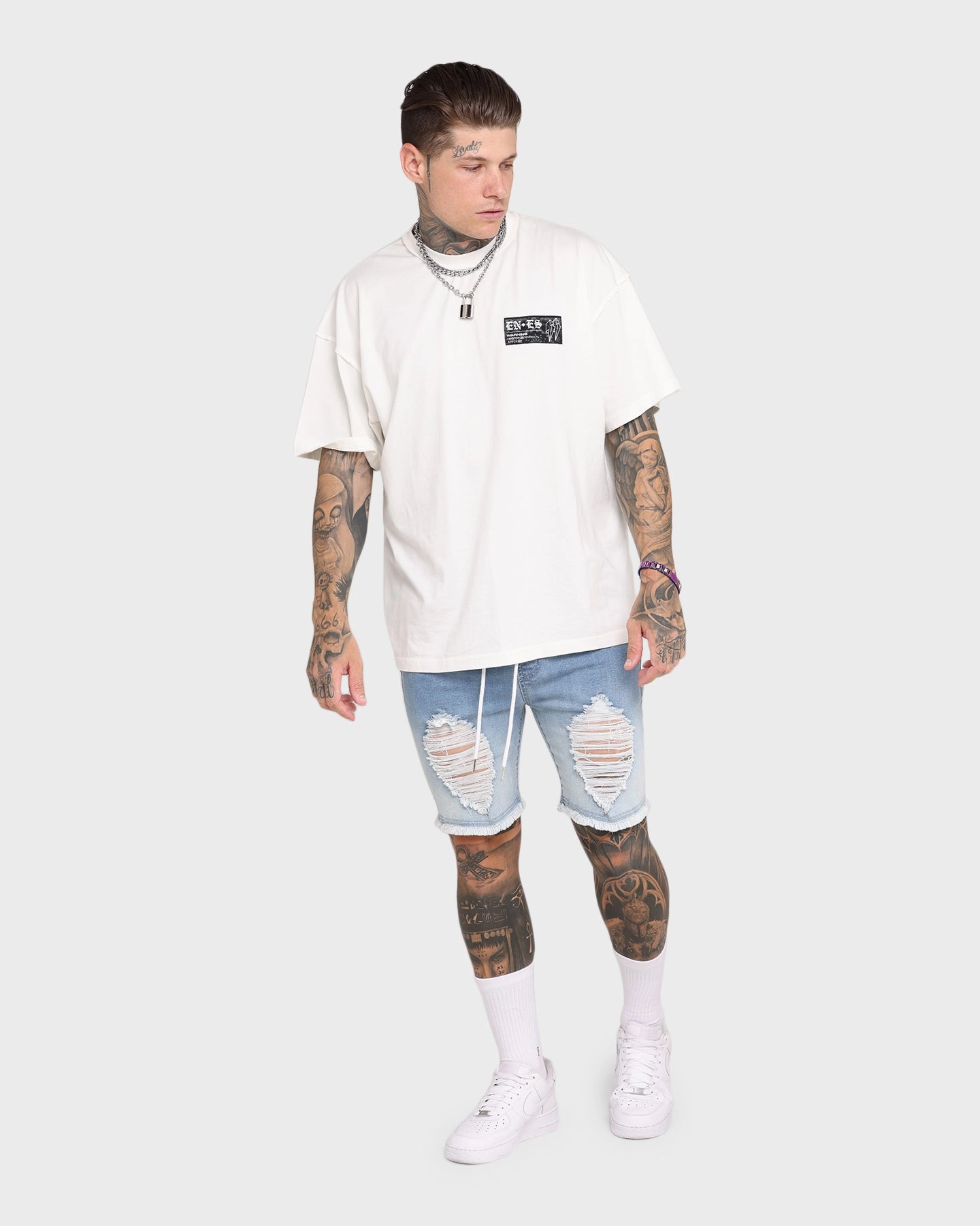 EN ES Gunner Skinny Ripped Shorts Gradient Blue Non Irritating Tags No Ride Up Silicone Grip