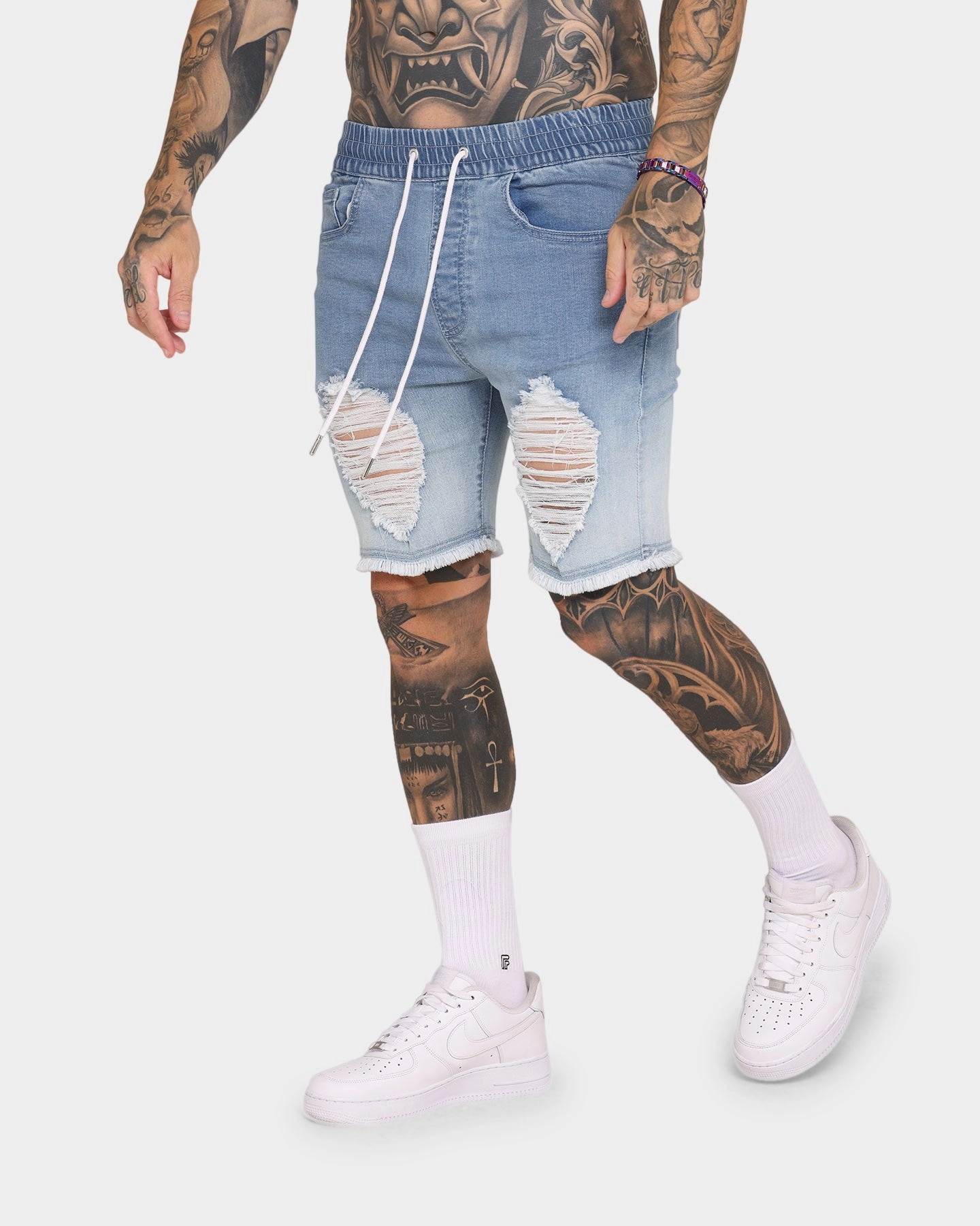 Breathable mesh lining EN ES Gunner Skinny Ripped Shorts Gradient Blue