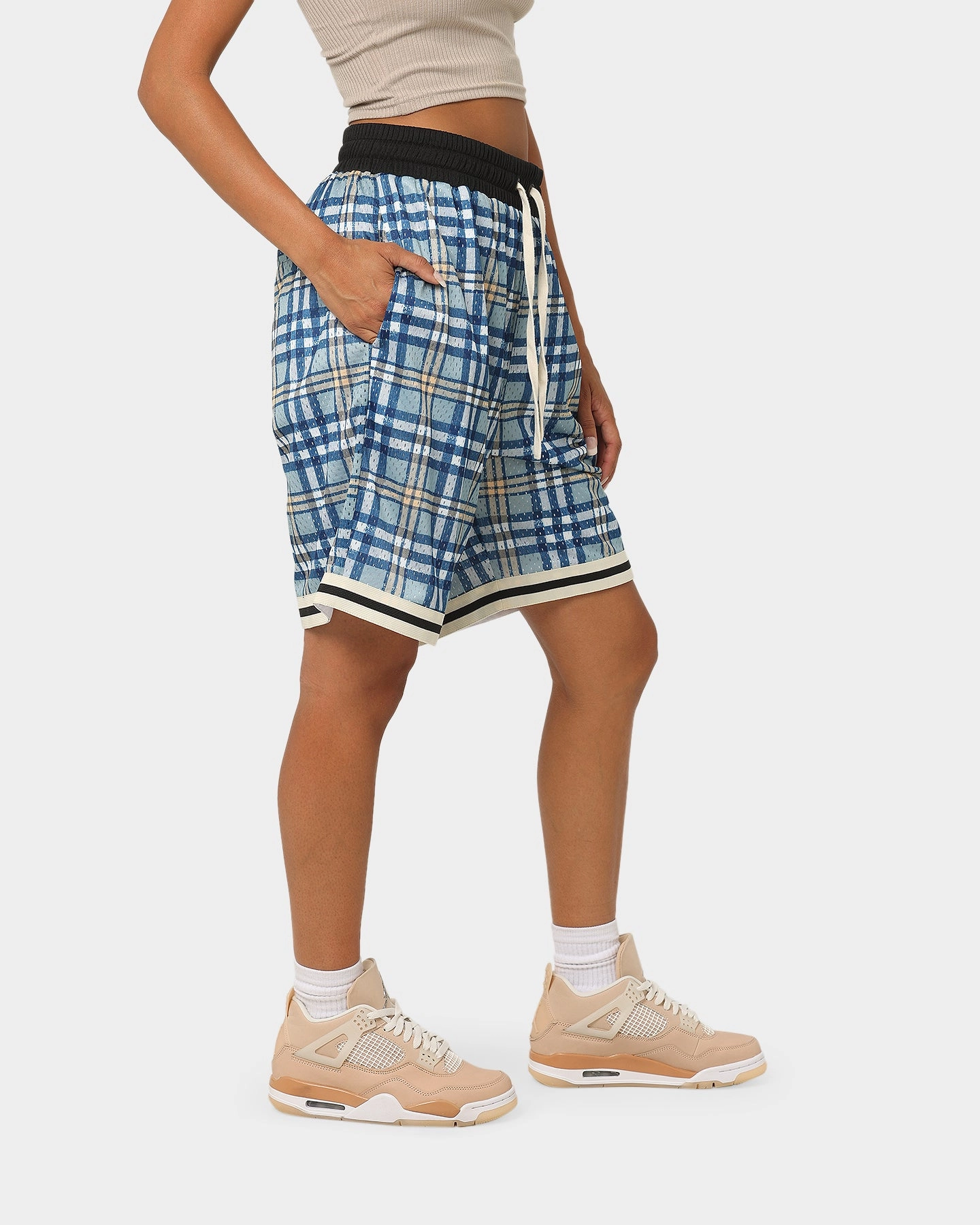 EN ES Team Basketball Shorts Blue Plaid Game Day