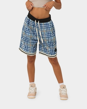 Camouflage Pattern EN ES Team Basketball Shorts Blue Plaid