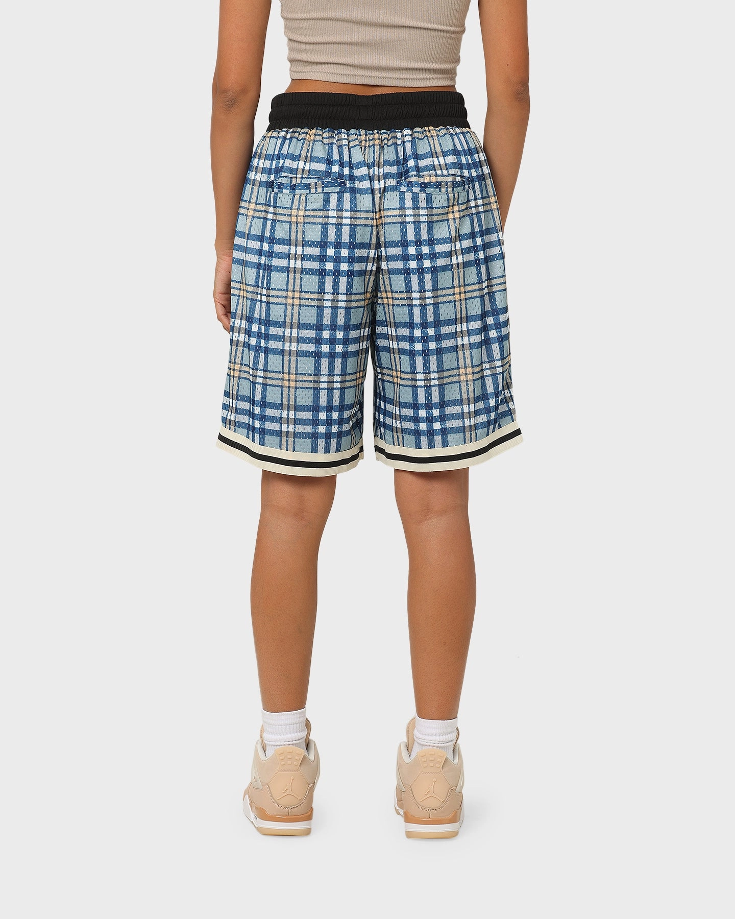 HypoallergenicLining Functional Design EN ES Team Basketball Shorts Blue Plaid