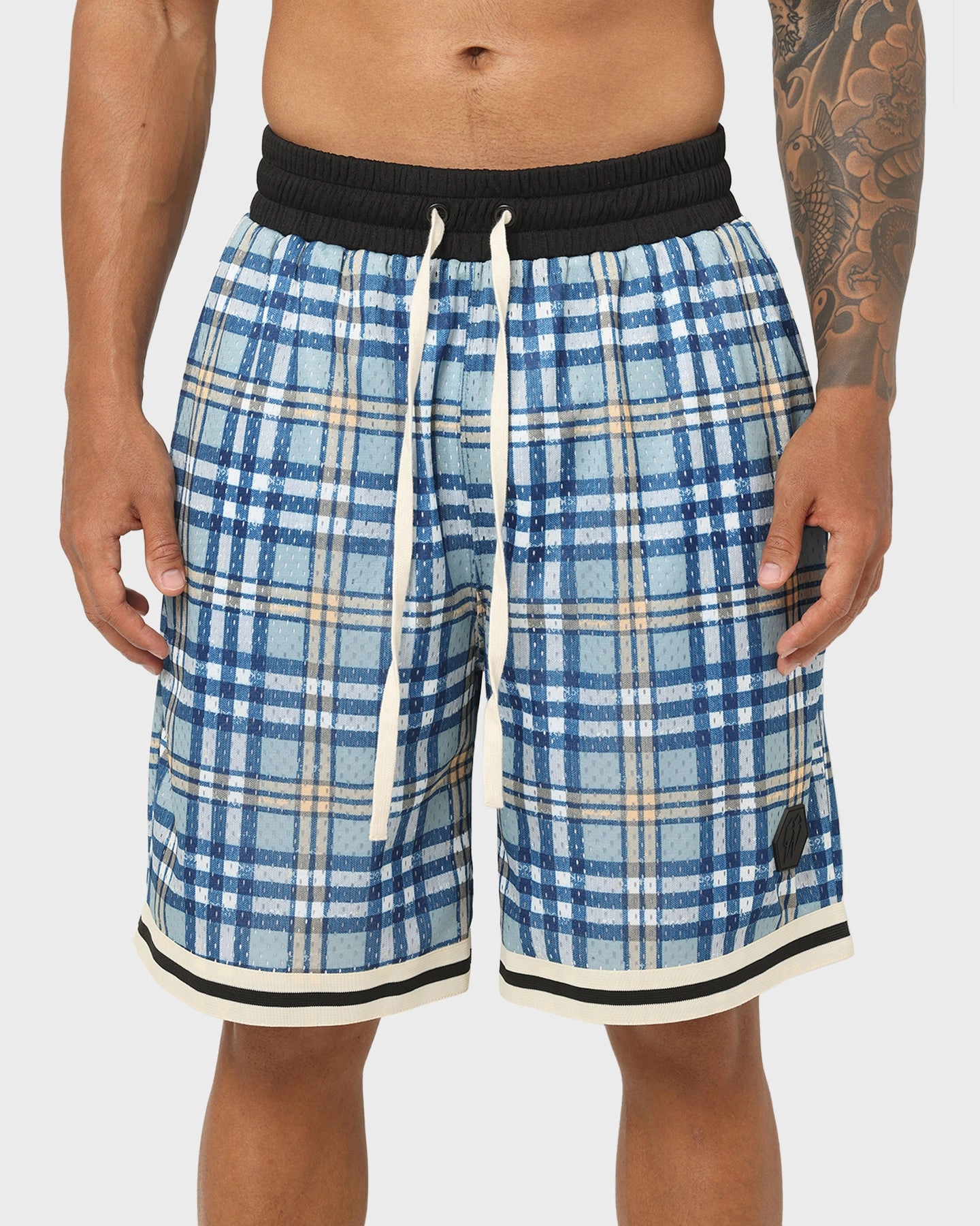 EN ES Team Basketball Shorts Blue Plaid Temperature Regulating Blend