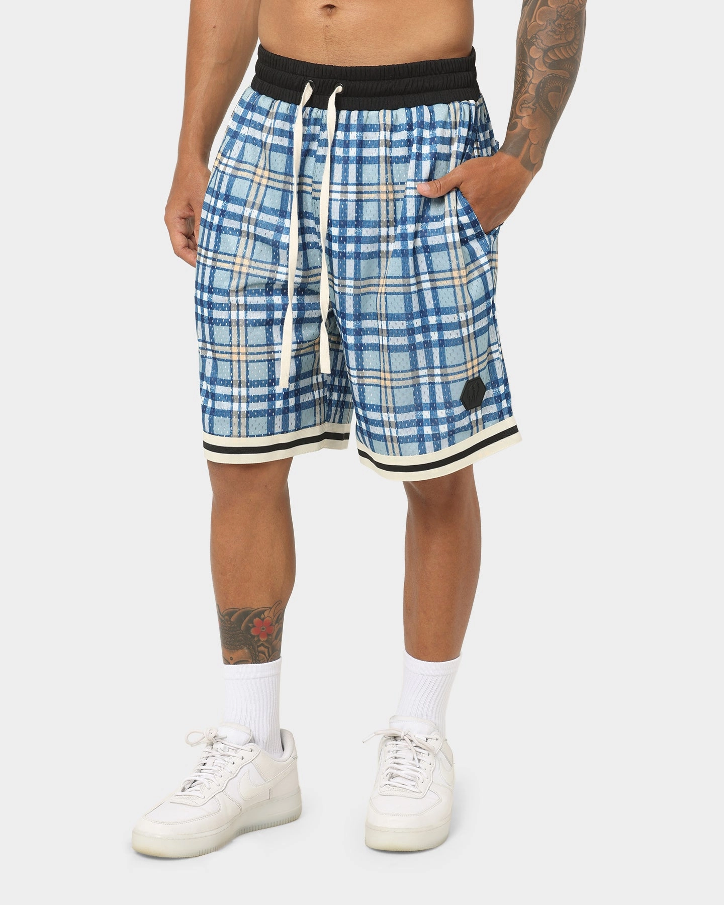Versatile Fit EN ES Team Basketball Shorts Blue Plaid