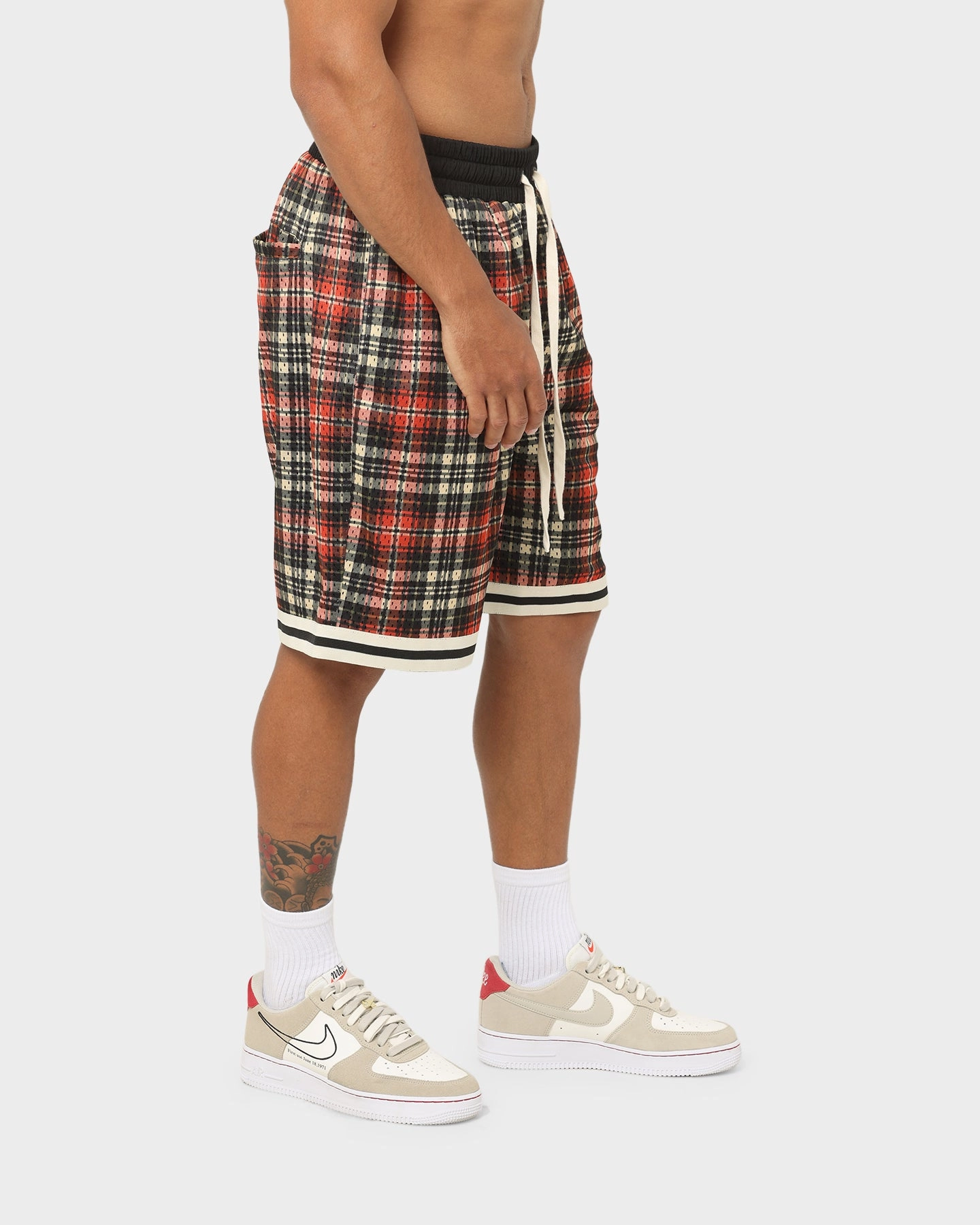 Unisex EN ES Team Basketball Shorts Red Plaid