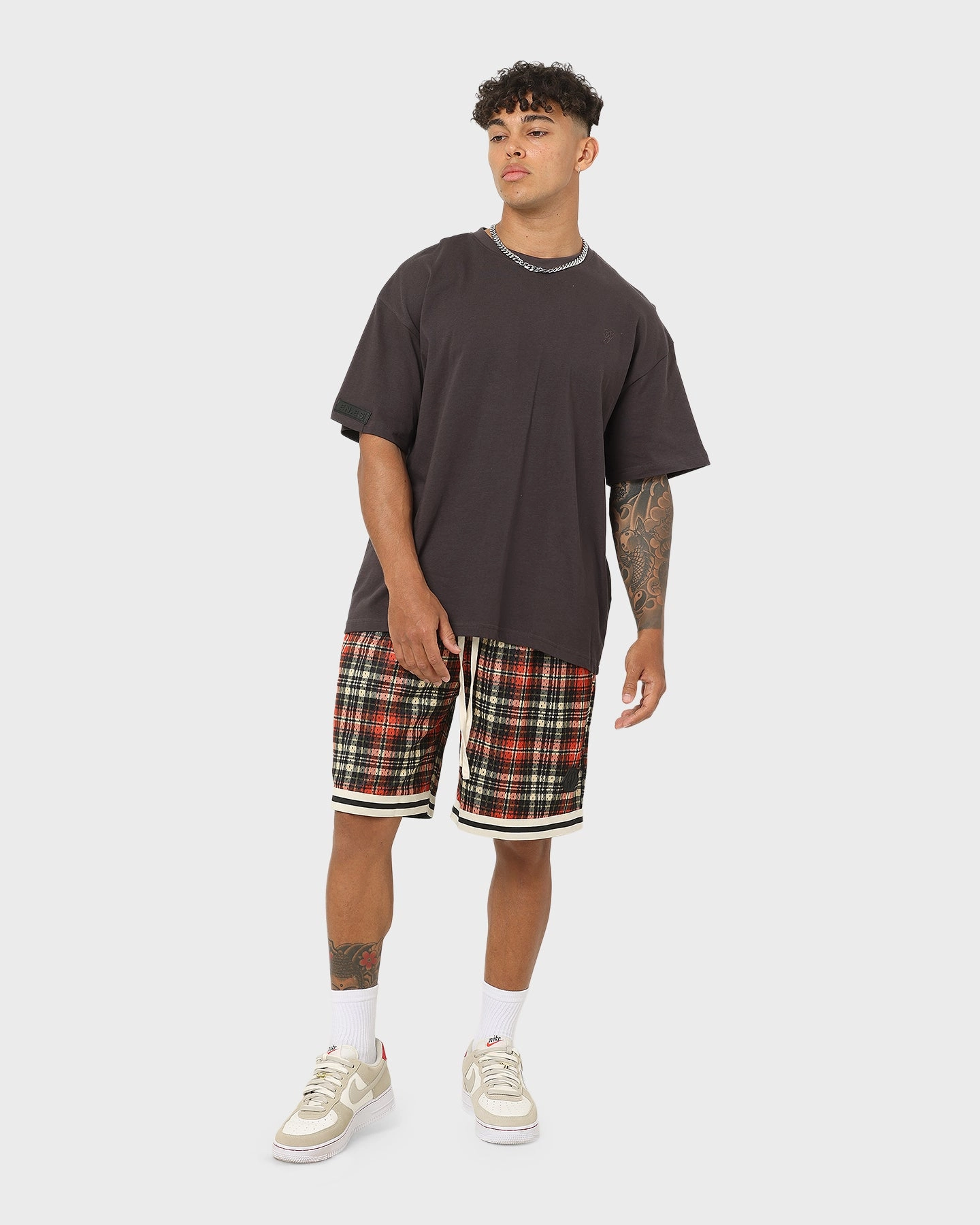 EN ES Team Basketball Shorts Red Plaid skateboarding gear