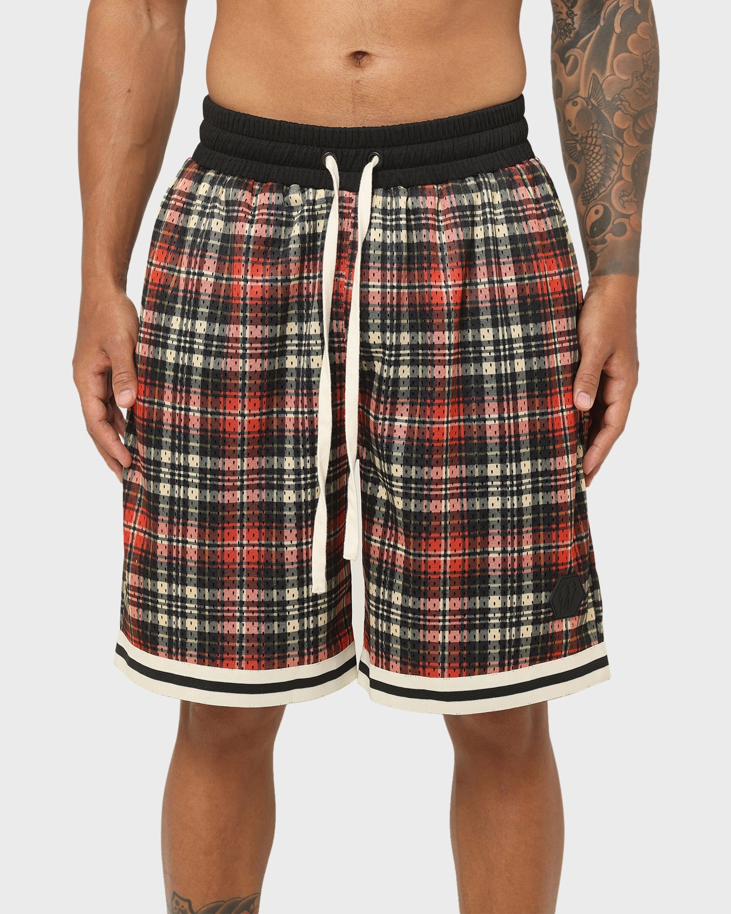 Moisture Controlled Lining EN ES Team Basketball Shorts Red Plaid