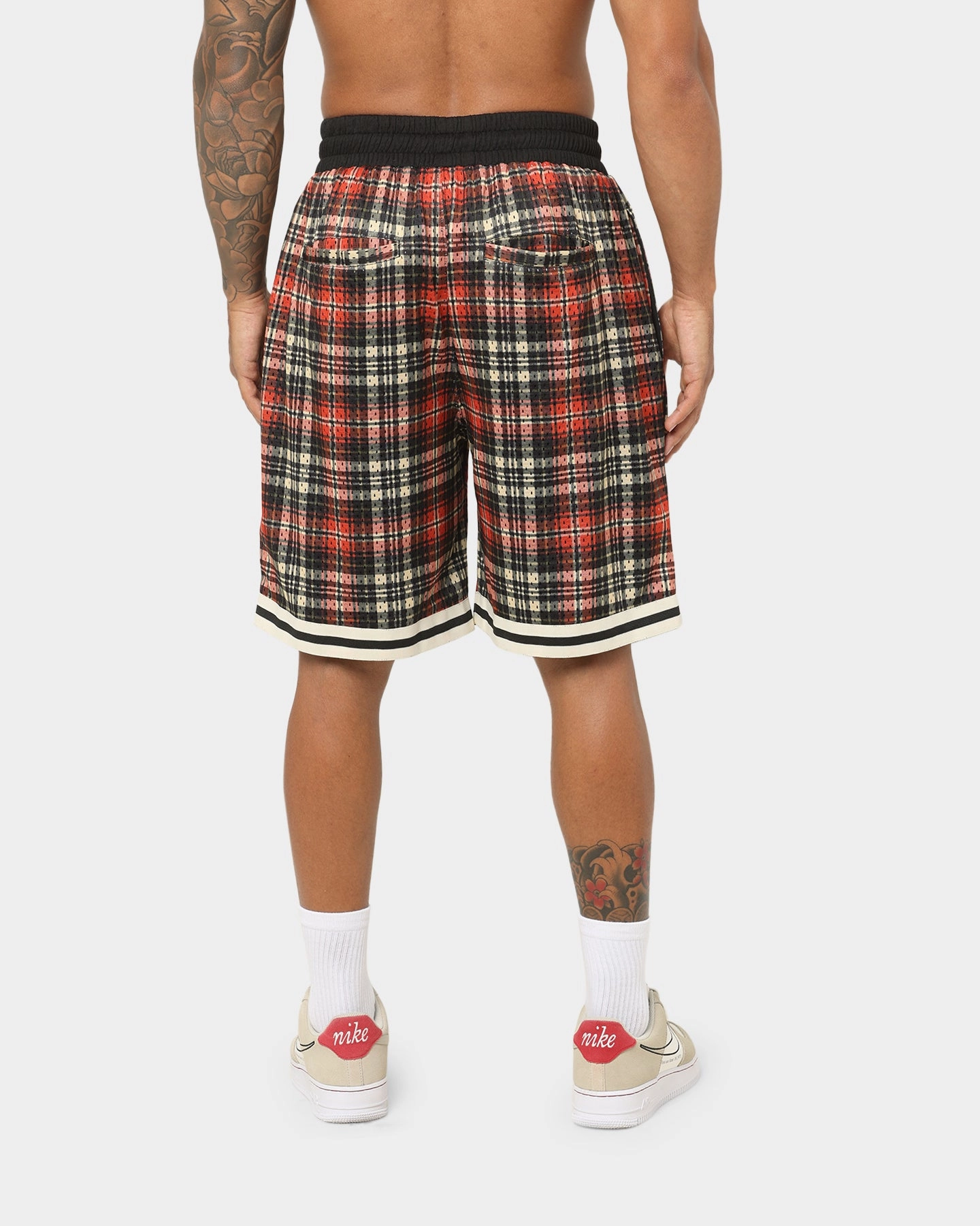 EN ES Team Basketball Shorts Red Plaid Ultra Lightweight Build
