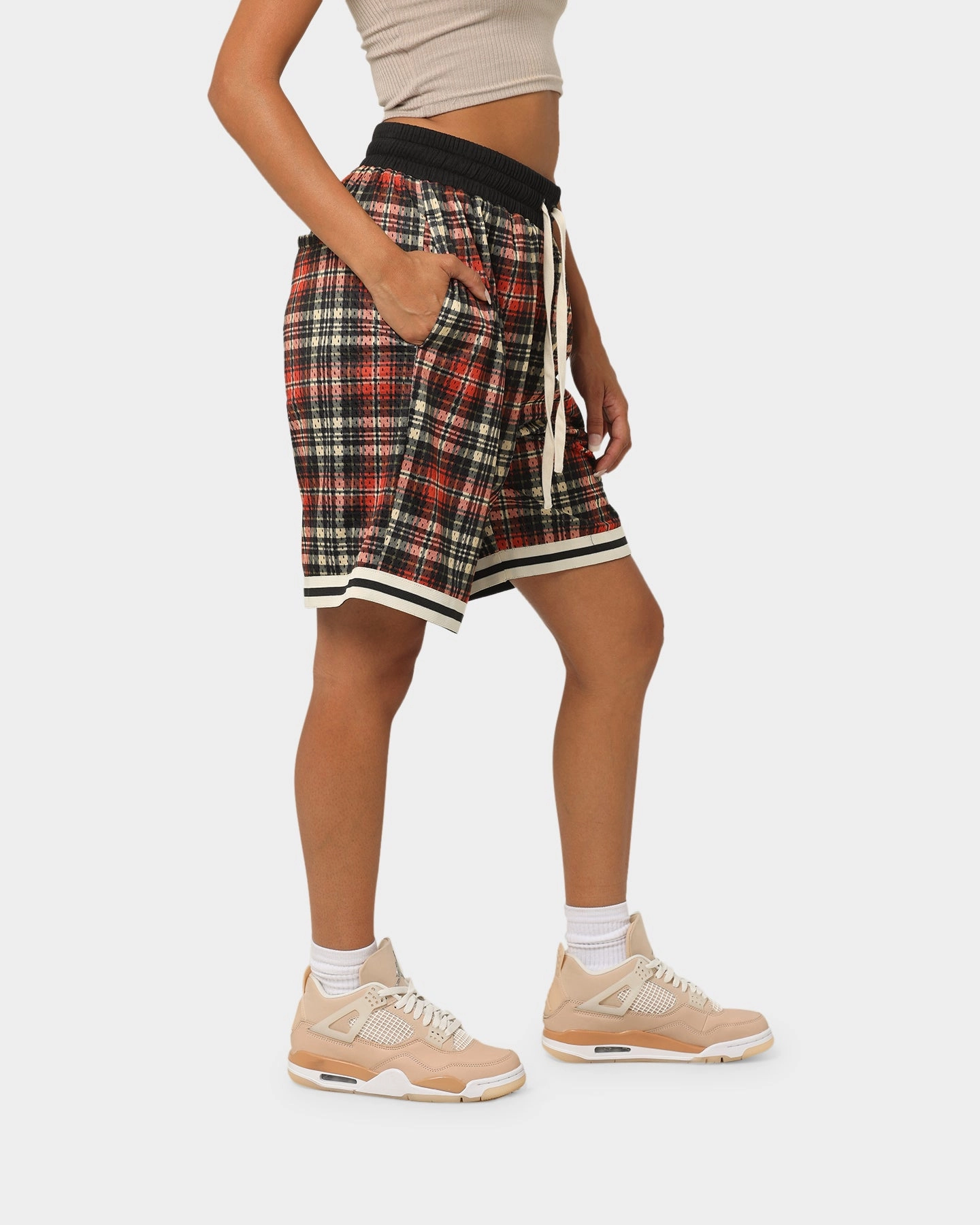 Semi-formal Fit Design EN ES Team Basketball Shorts Red Plaid