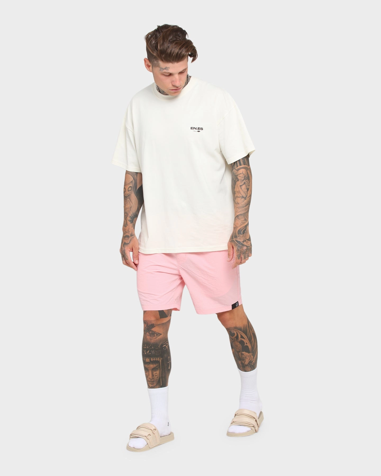 denim material EN ES Walkman Beach Shorts Pink